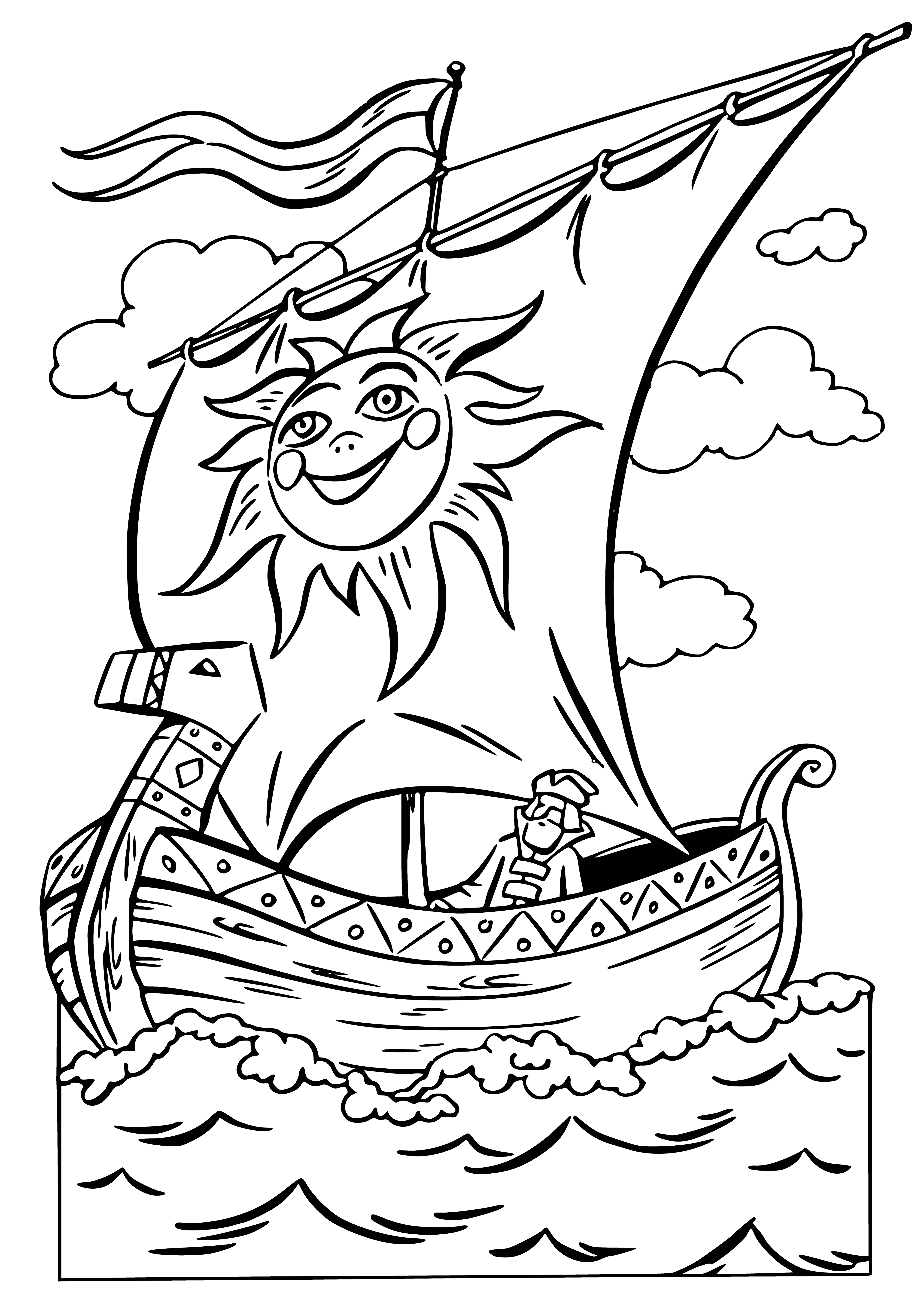 coloring page: Man plays instrument in blue outfit, long beard. People clap, enjoying music.