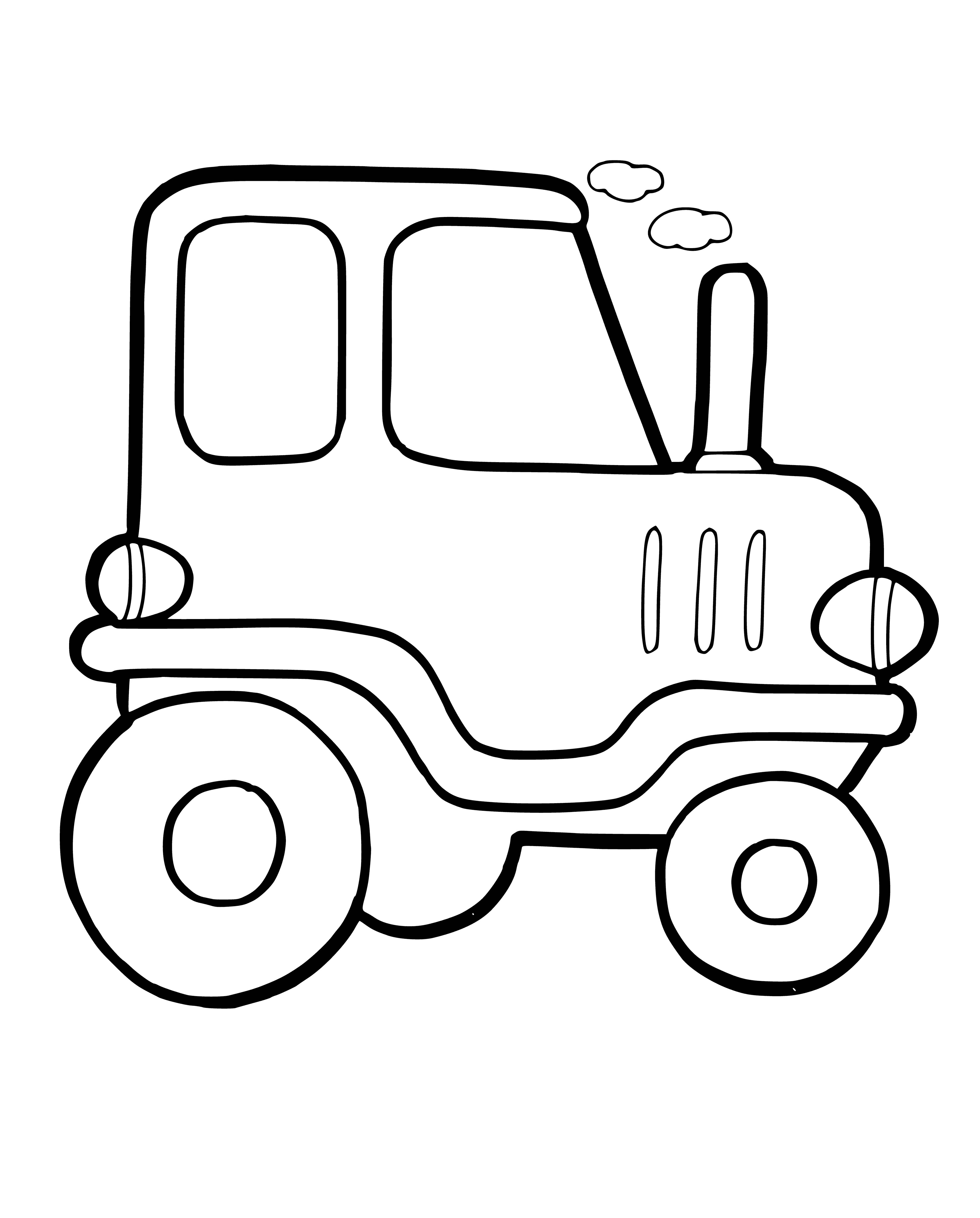 coloring page: Toy car on a table: blue w/ white stripes, yellow roof, green bumper.