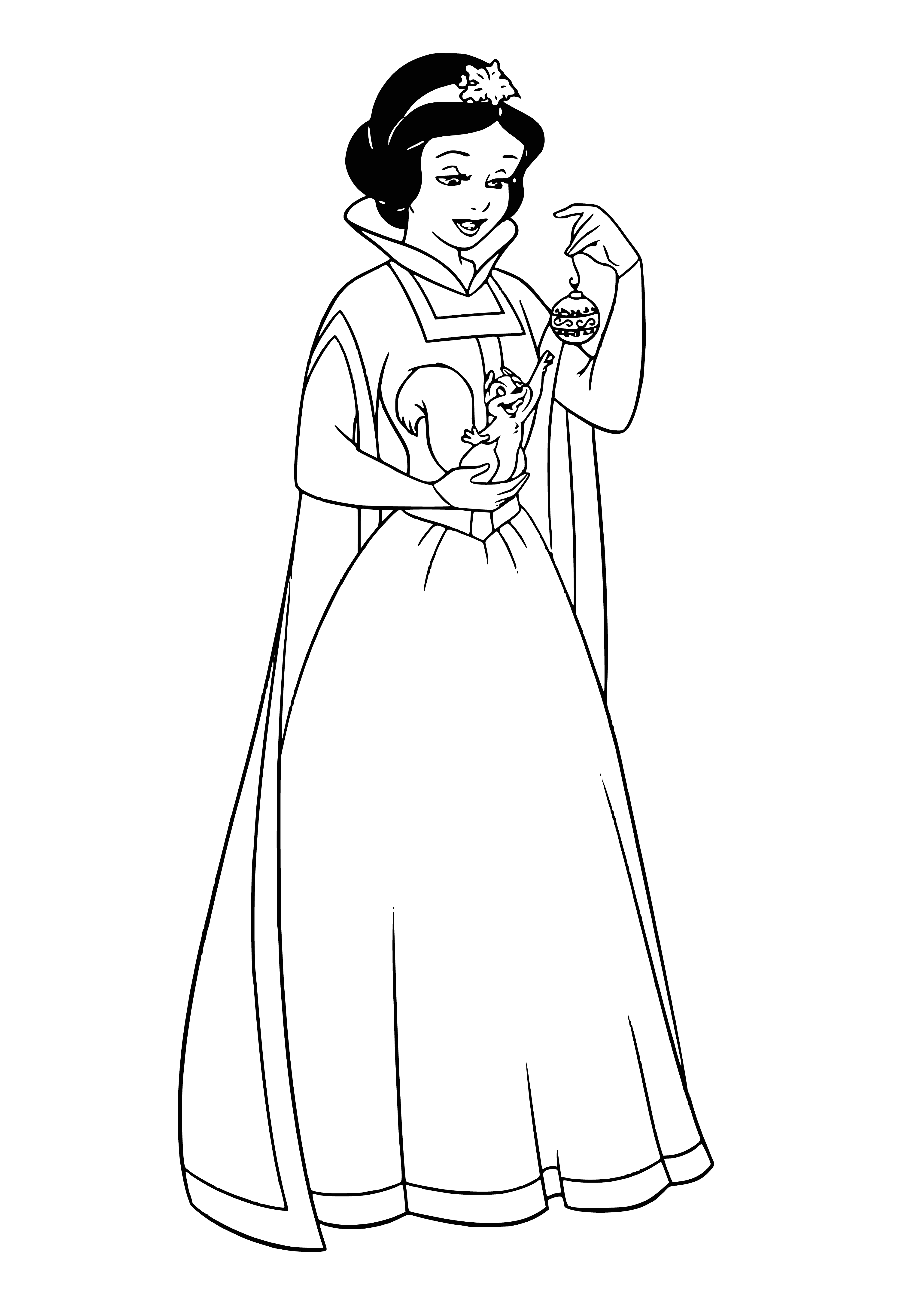 coloring page: The Disney princesses are excitedly celebrating the New Year with a Christmas ball!