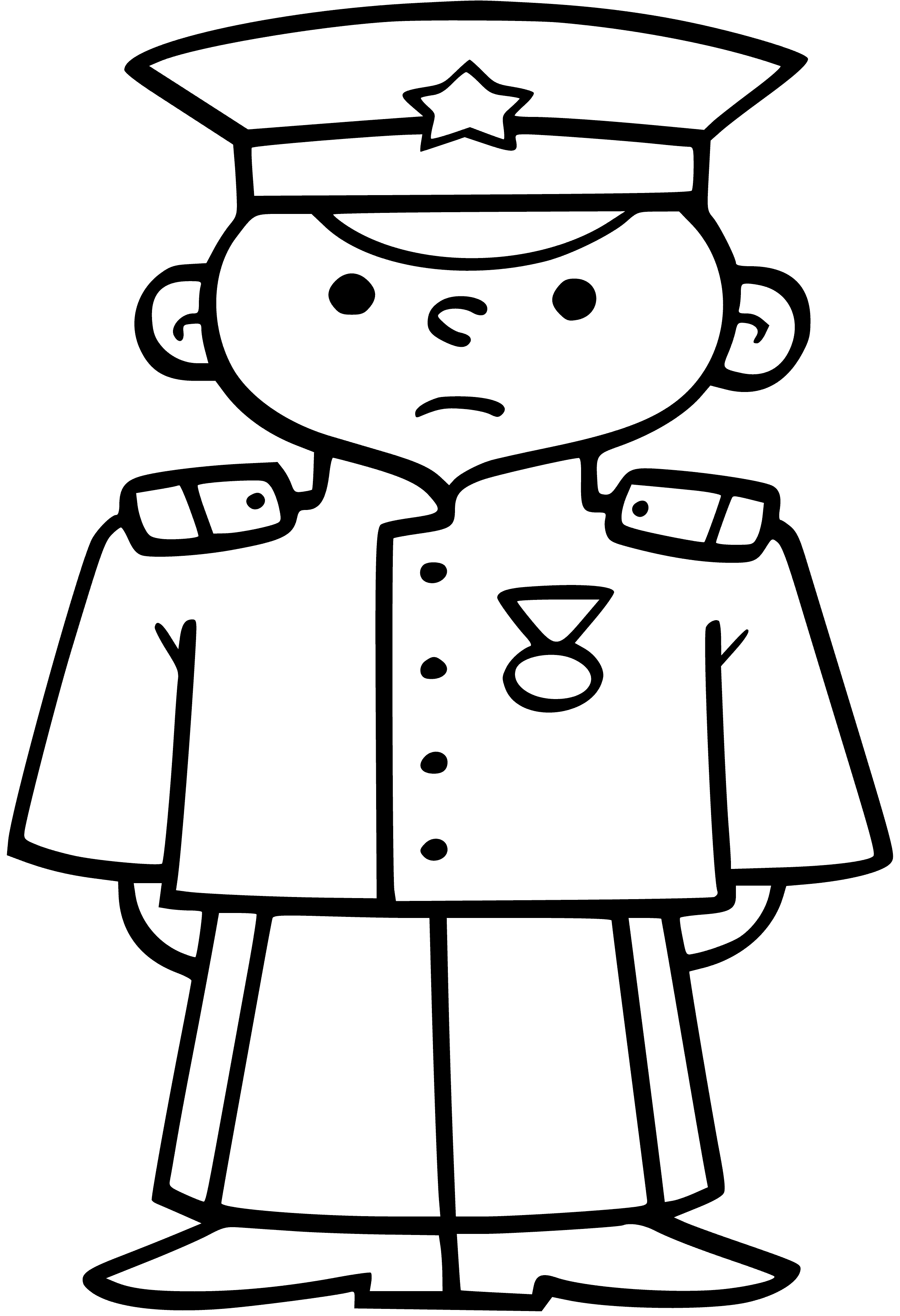 coloring page: Officers work in governmental/military capacity to enforce laws, maintain order and protect citizens. Armed & wear uniforms.