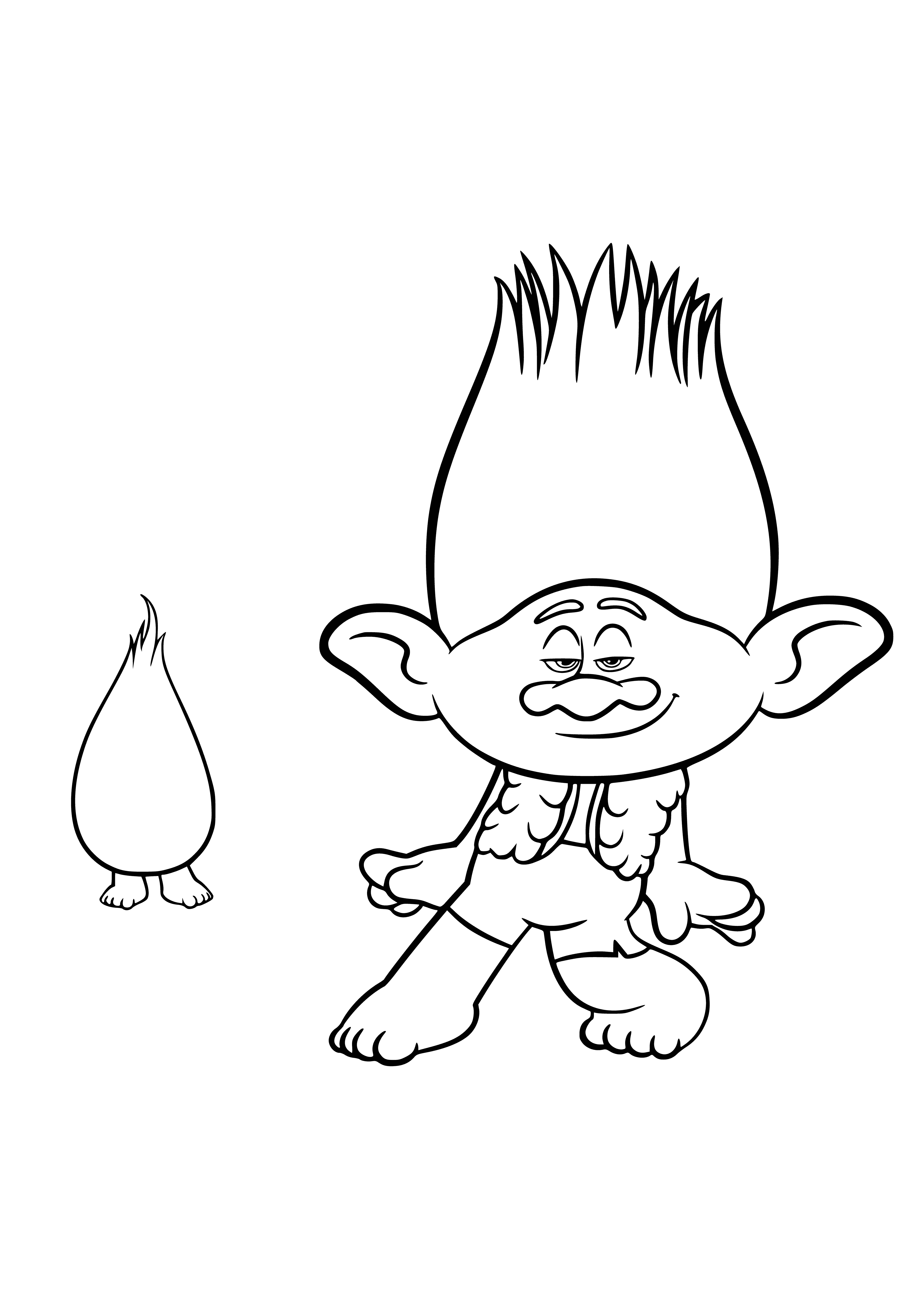 coloring page: Two trolls in coloring page with different colored skin, eyes, hair. Both smiling. #trolls #coloringpages
