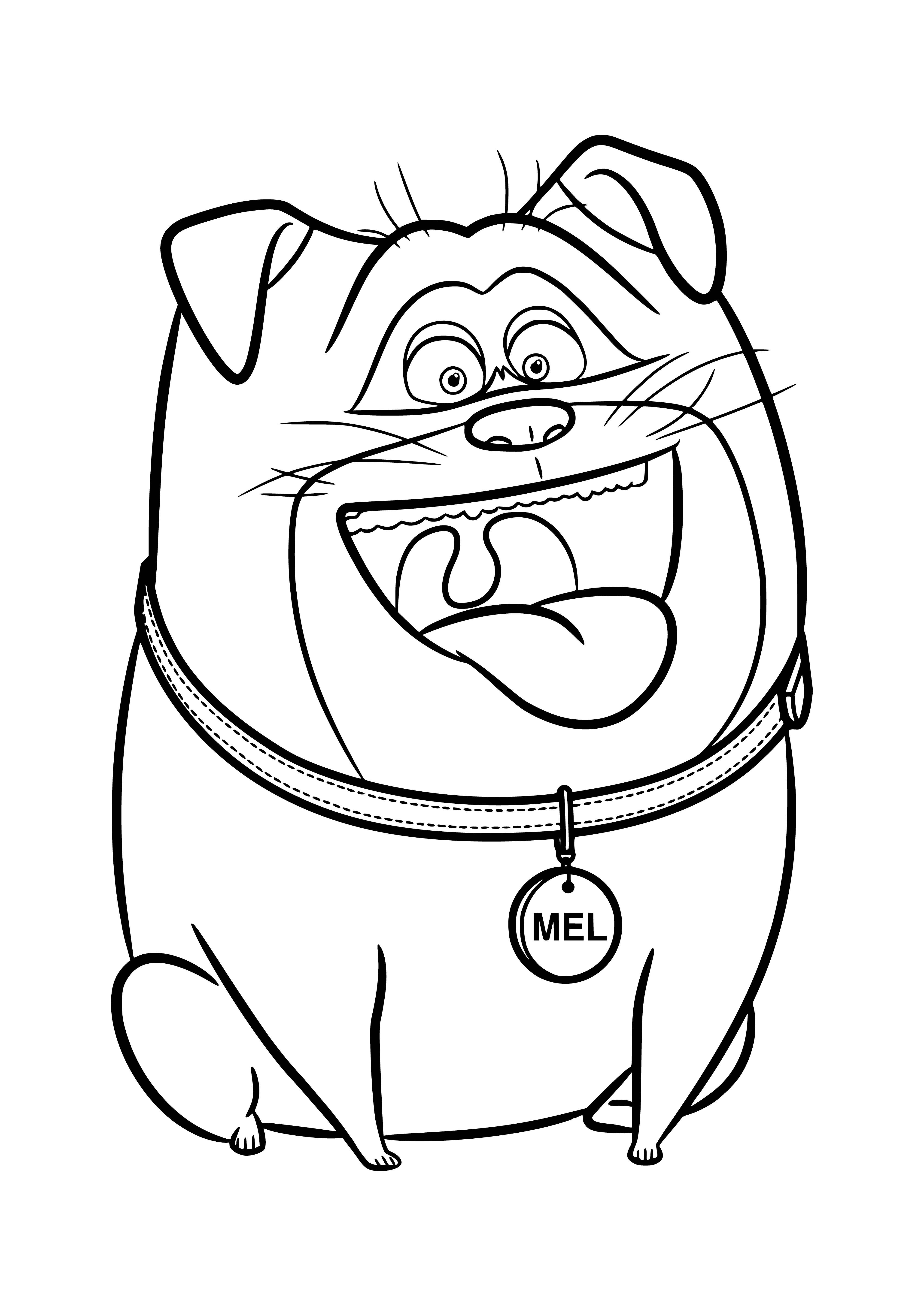 coloring page: A mop with a smiling face holds a broom in its paw while wearing a pink bow. Its bright blue eyes and long eyelashes bring a cheerful look.