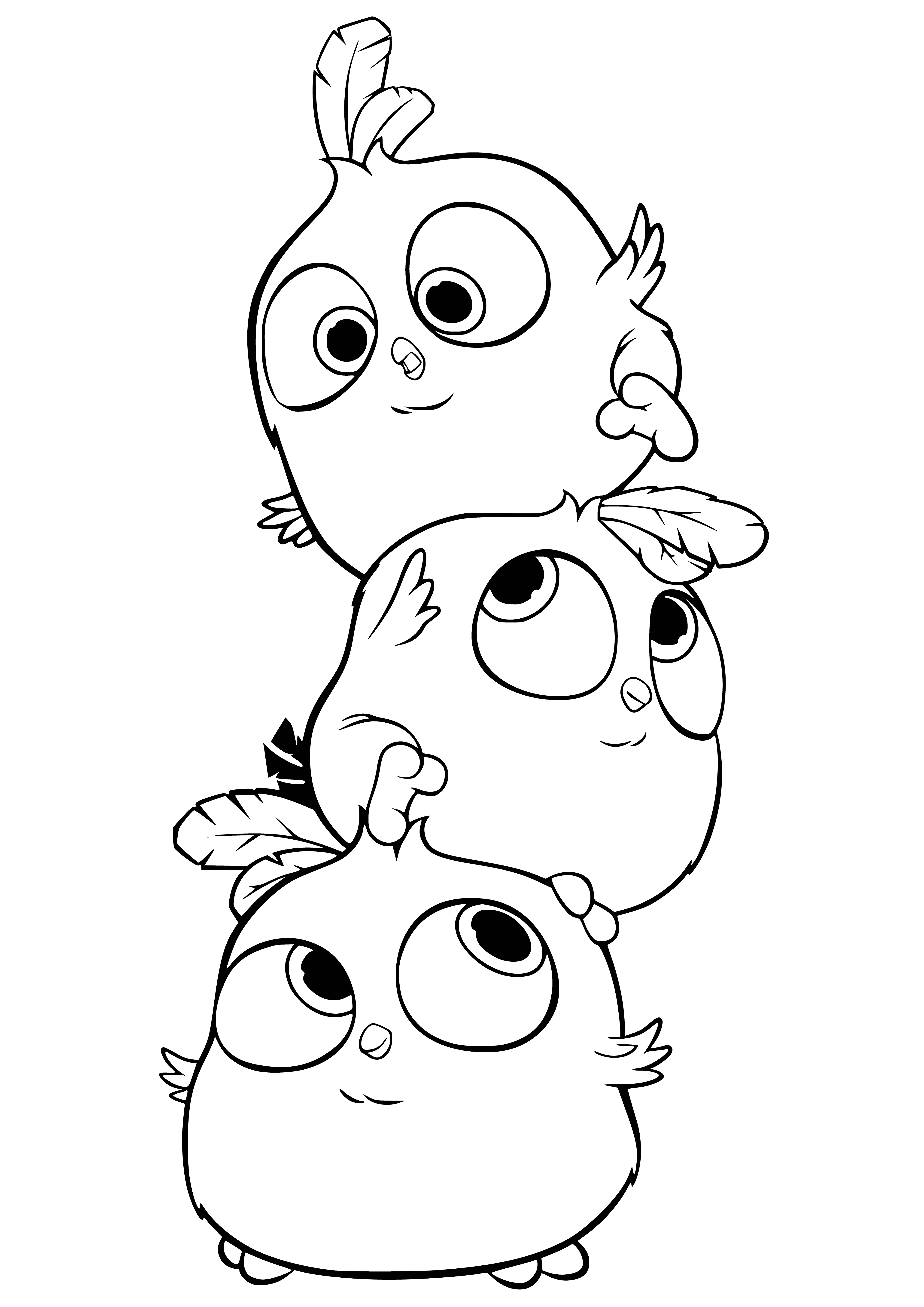coloring page: Popular mobile game Angry Birds has you hurl birds at pigs to destroy them with the blue bird, which splits in mid-flight for greater coverage and damage.