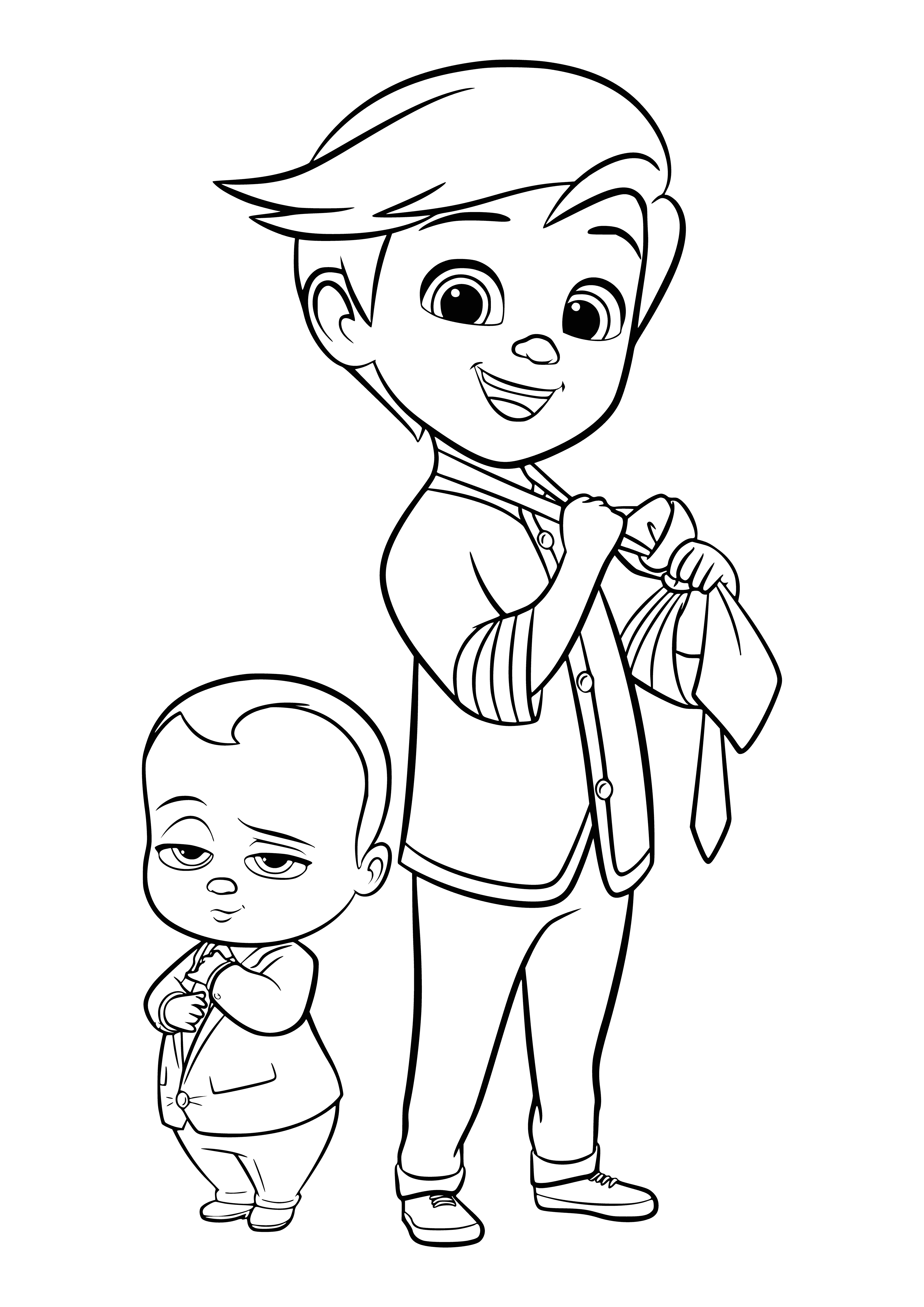 coloring page: Tim and Baby Boss team up with a bib and a suit - to ensure a happy future full of milk! #BossBaby