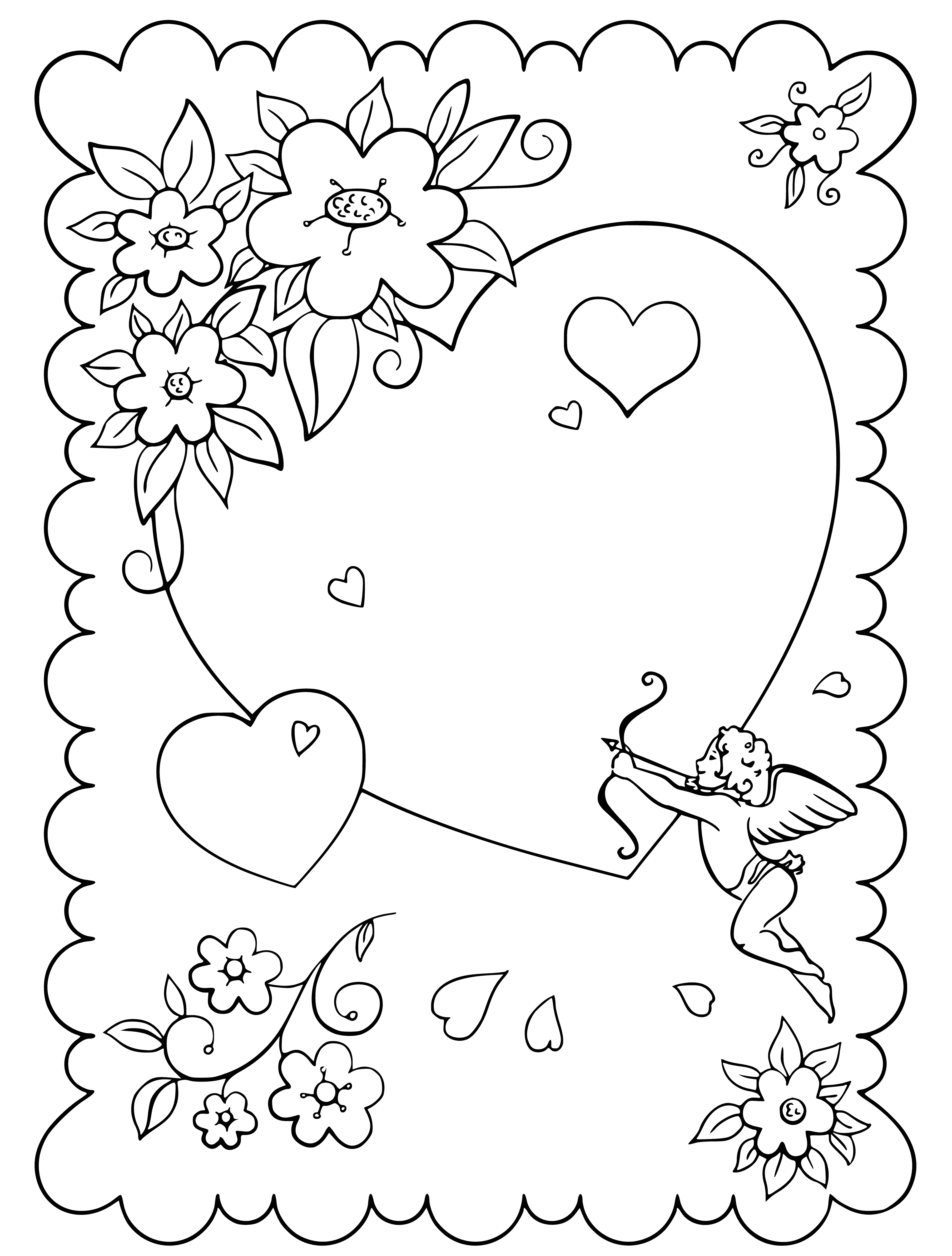 coloring page: Heart w/ gold crown & red roses. Text reads: "Happy Valentine's Day". Perfect card to show your love this V-Day! #ValentinesDay #Love
