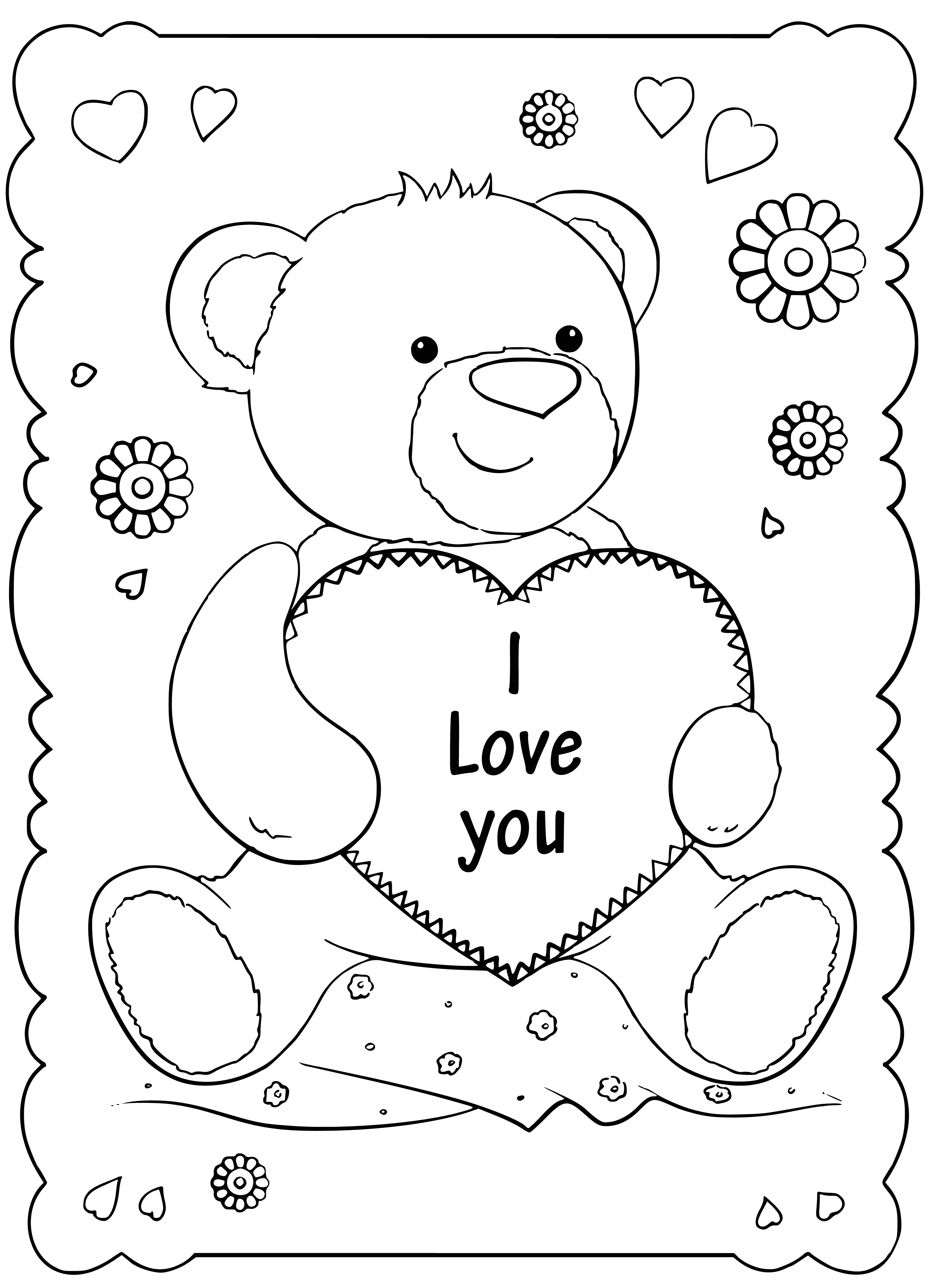 coloring page: A brown envelope with a red heart printed on the front containing a card reading, "Happy Valentine's Day!" #ValentinesDay