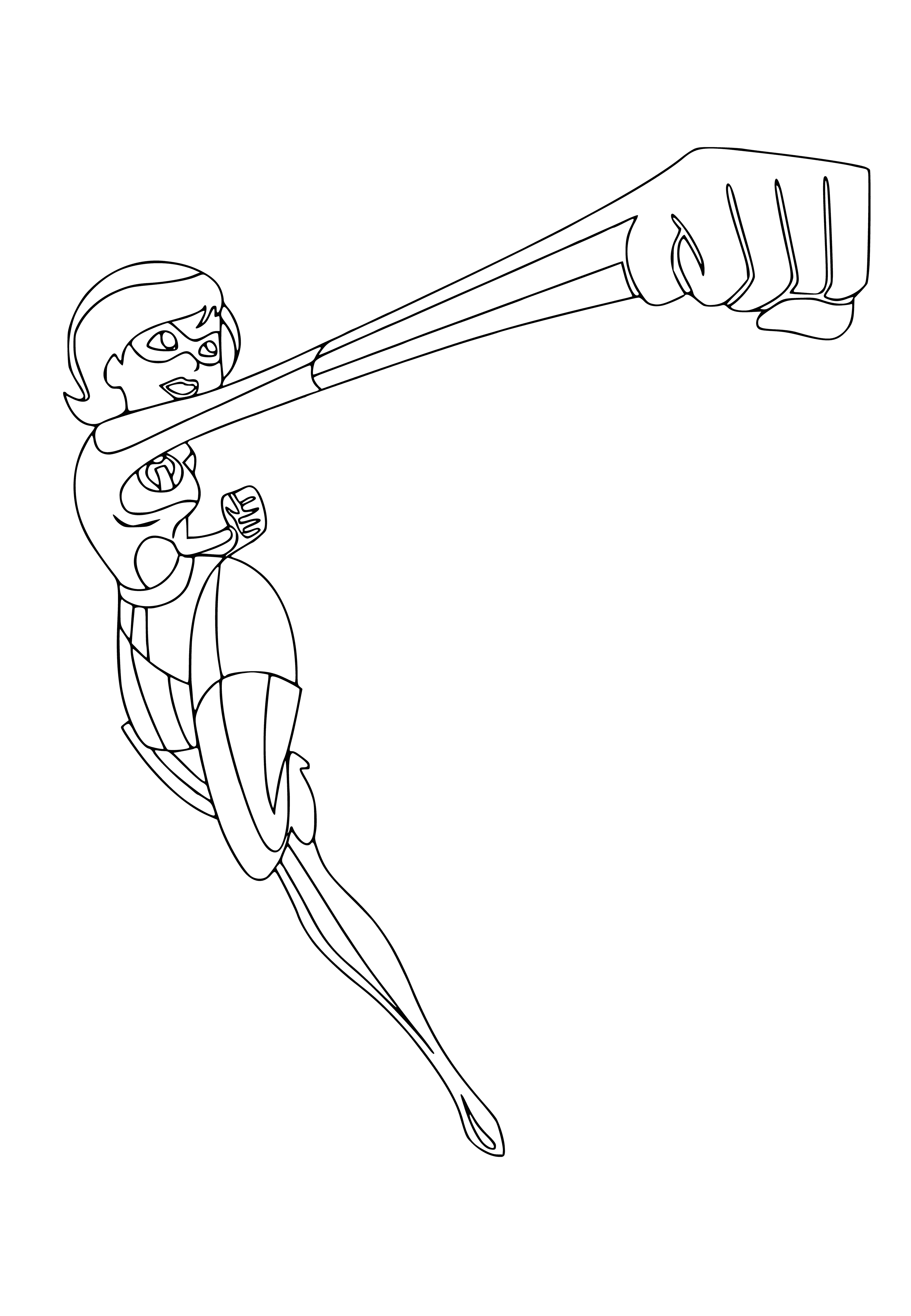 coloring page: Elastic strikes a pose in her super suit on a city street, hands on hips, feet apart, confident expression on her face. #heroic #confident