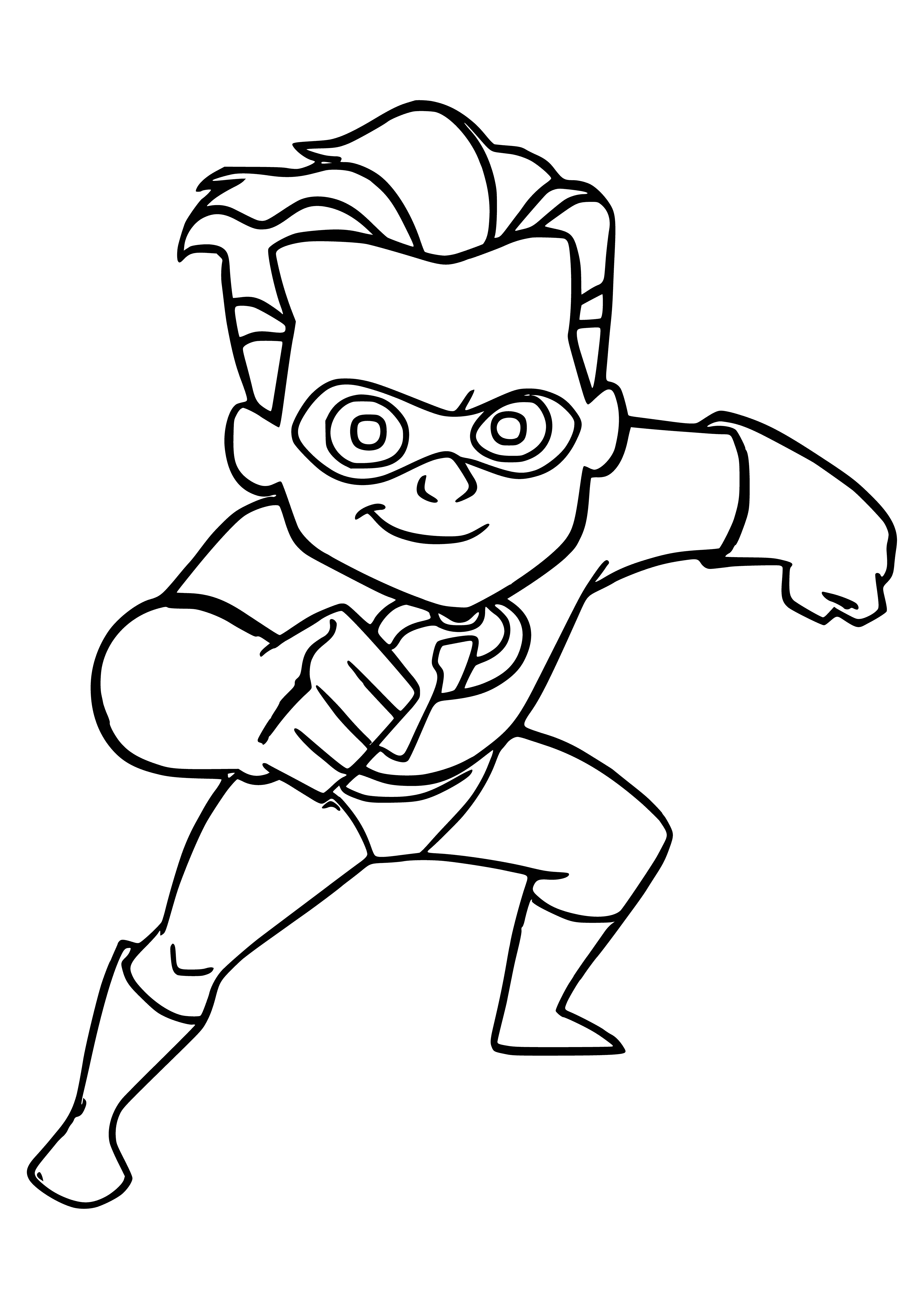 coloring page: Mr. Incredible holds his crying baby Jack-Jack, looking concerned as Jack-Jack reaches for something off-screen. Coloring page from Disney's The Incredibles.