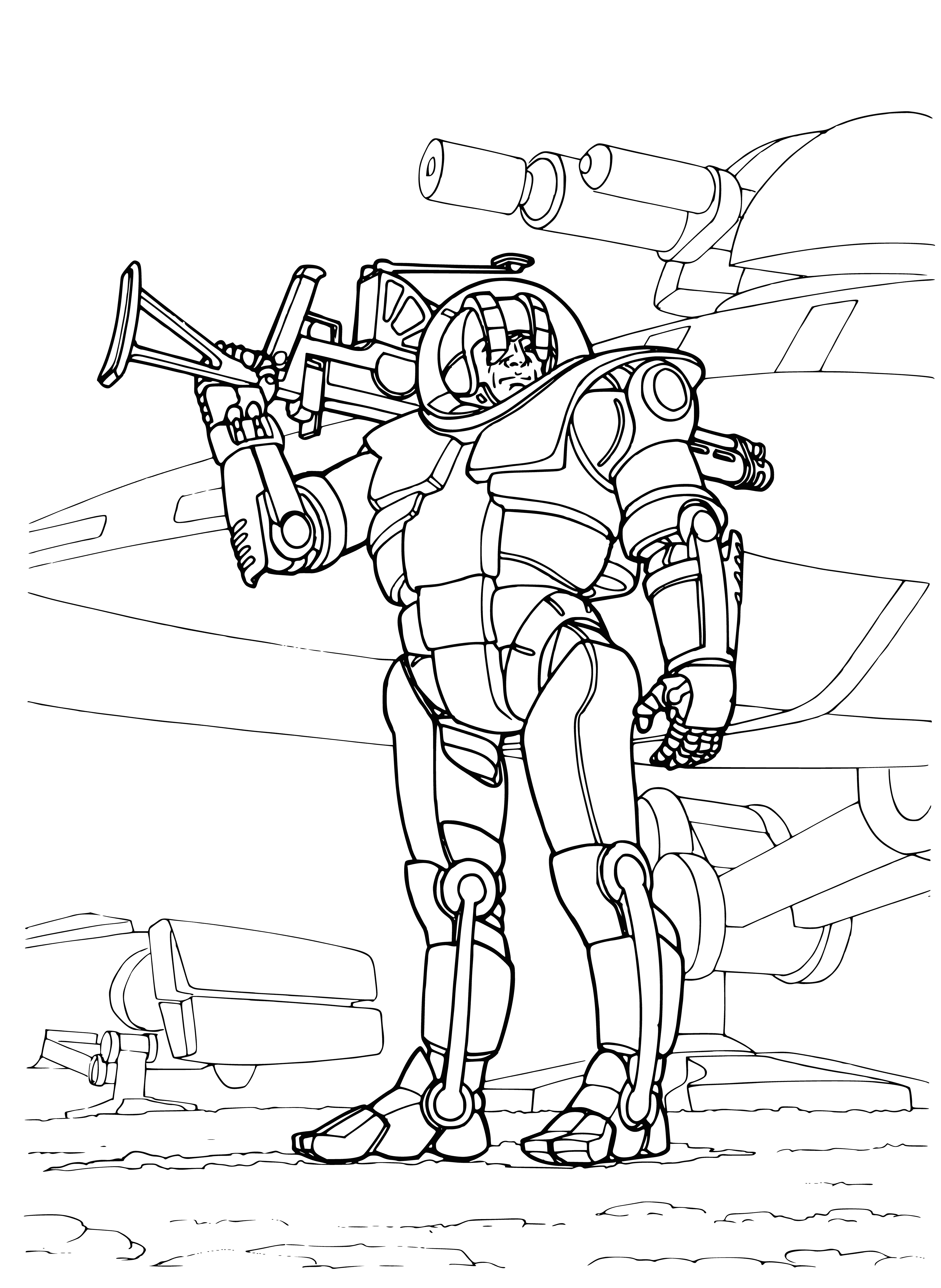 coloring page: Future wars will be fought by highly-trained fighters armed with advanced tech & weaponry, able to communicate & move quickly with extensive intel.