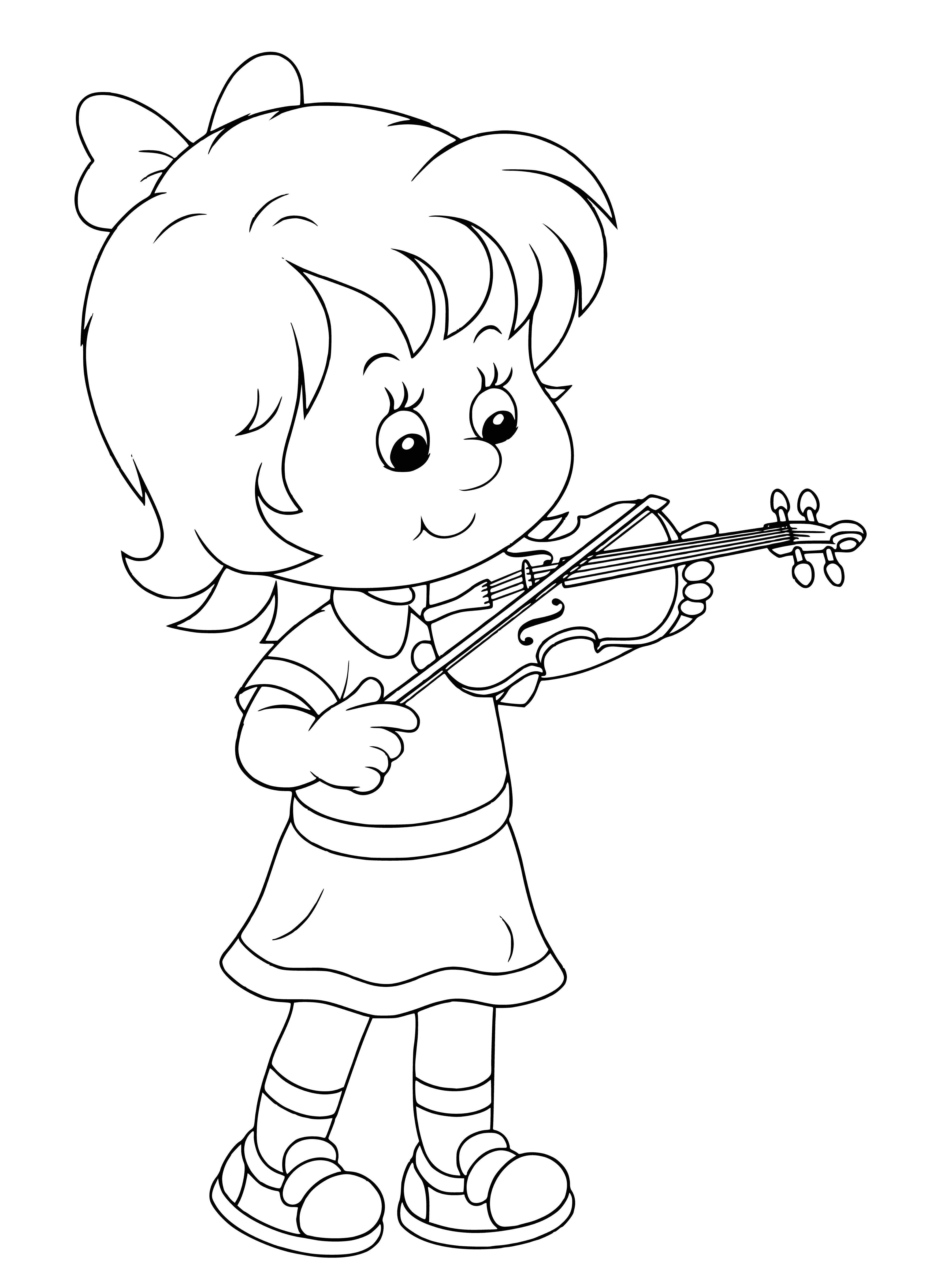 coloring page: Boy is happily learning to play piano w/ smiling teacher at his side.