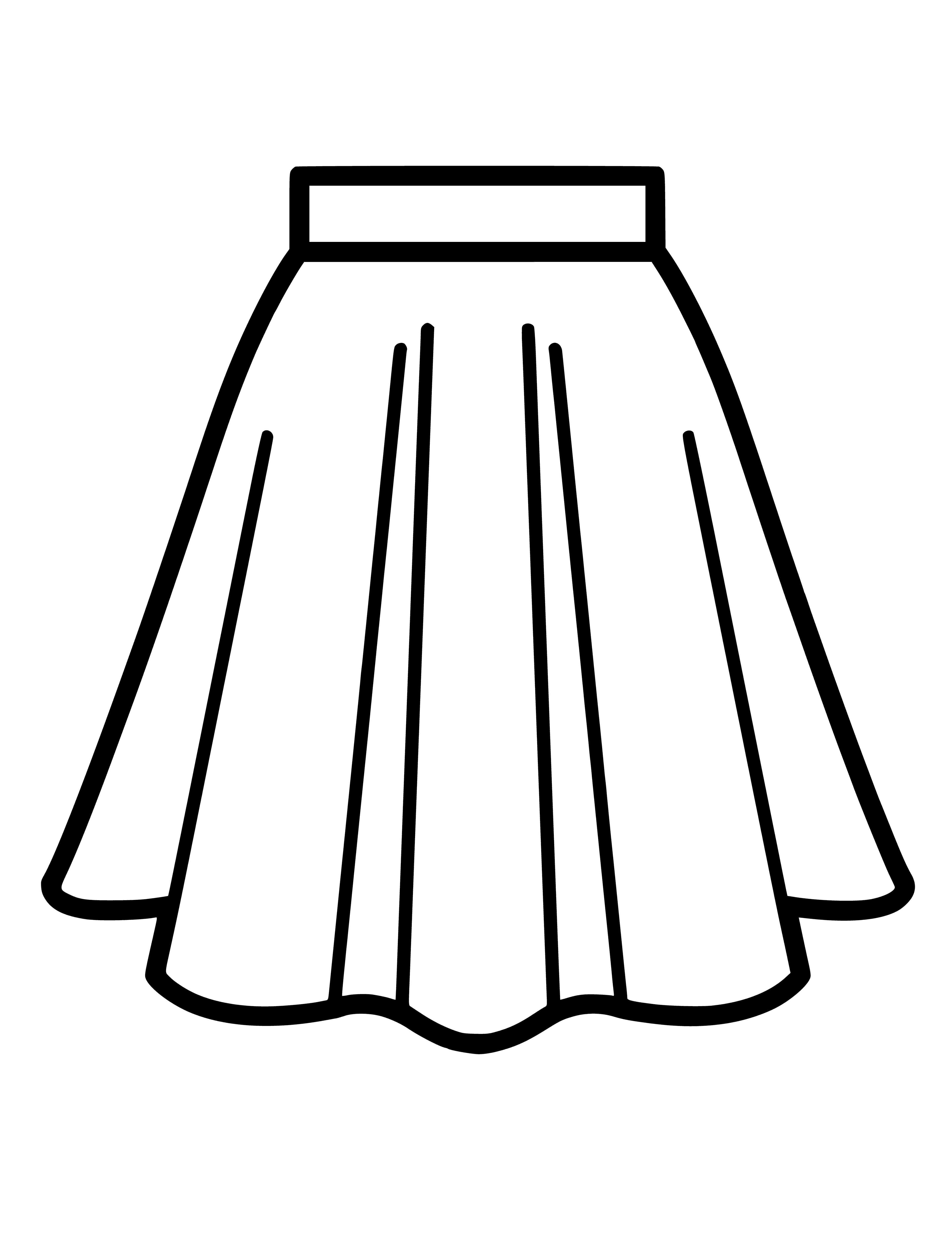 coloring page: Woman wearing a light blue skirt w/white/blue striped pattern, white tank top & blue sandals.