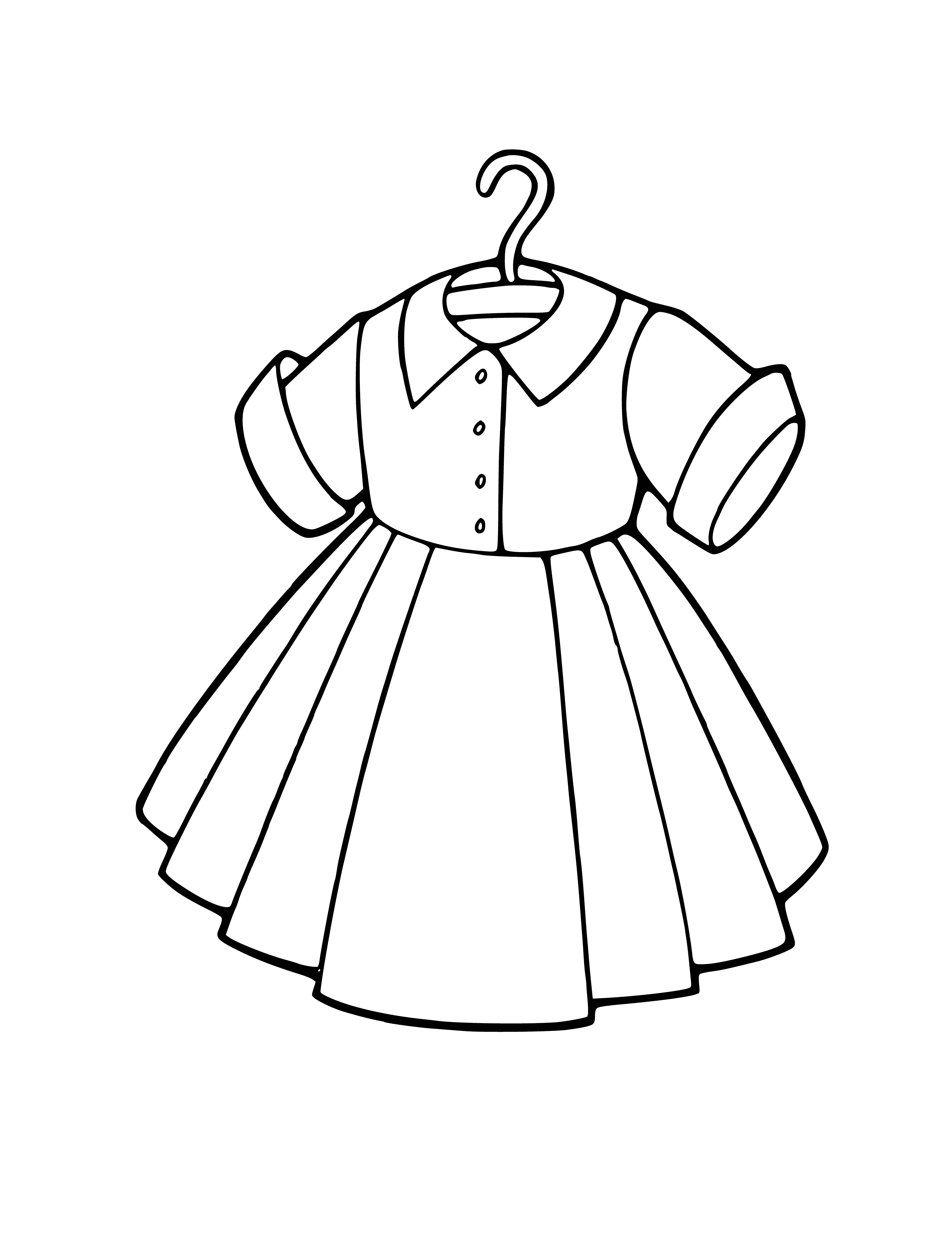 coloring page: Woman stands before mirror wearing light blue v-neck dress, loose updo, silver hoop earrings, & bracelet on her right wrist.