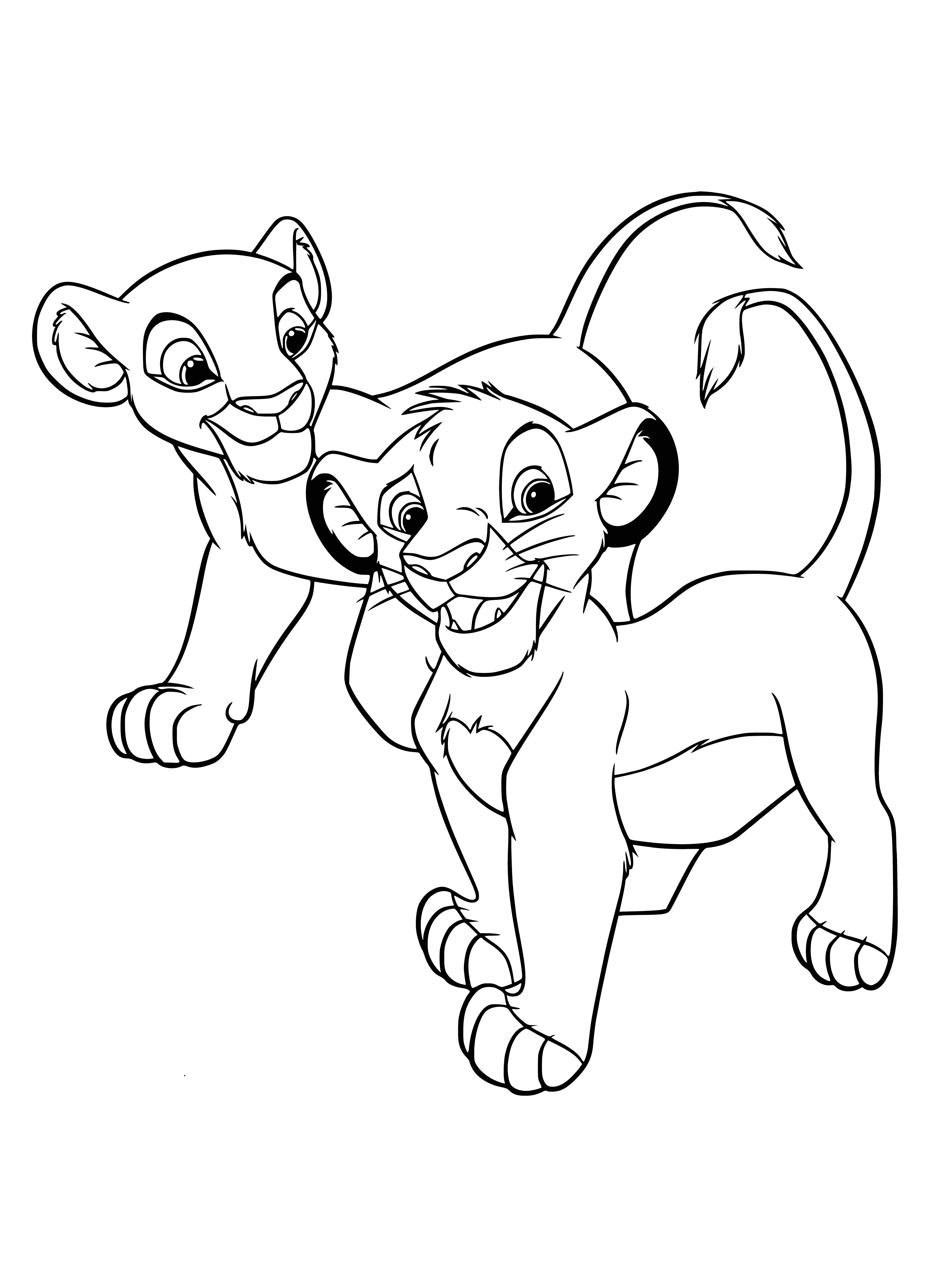 coloring page: Lion cubs standing together in a field, all looking in the same direction. #cubslove #bigcats