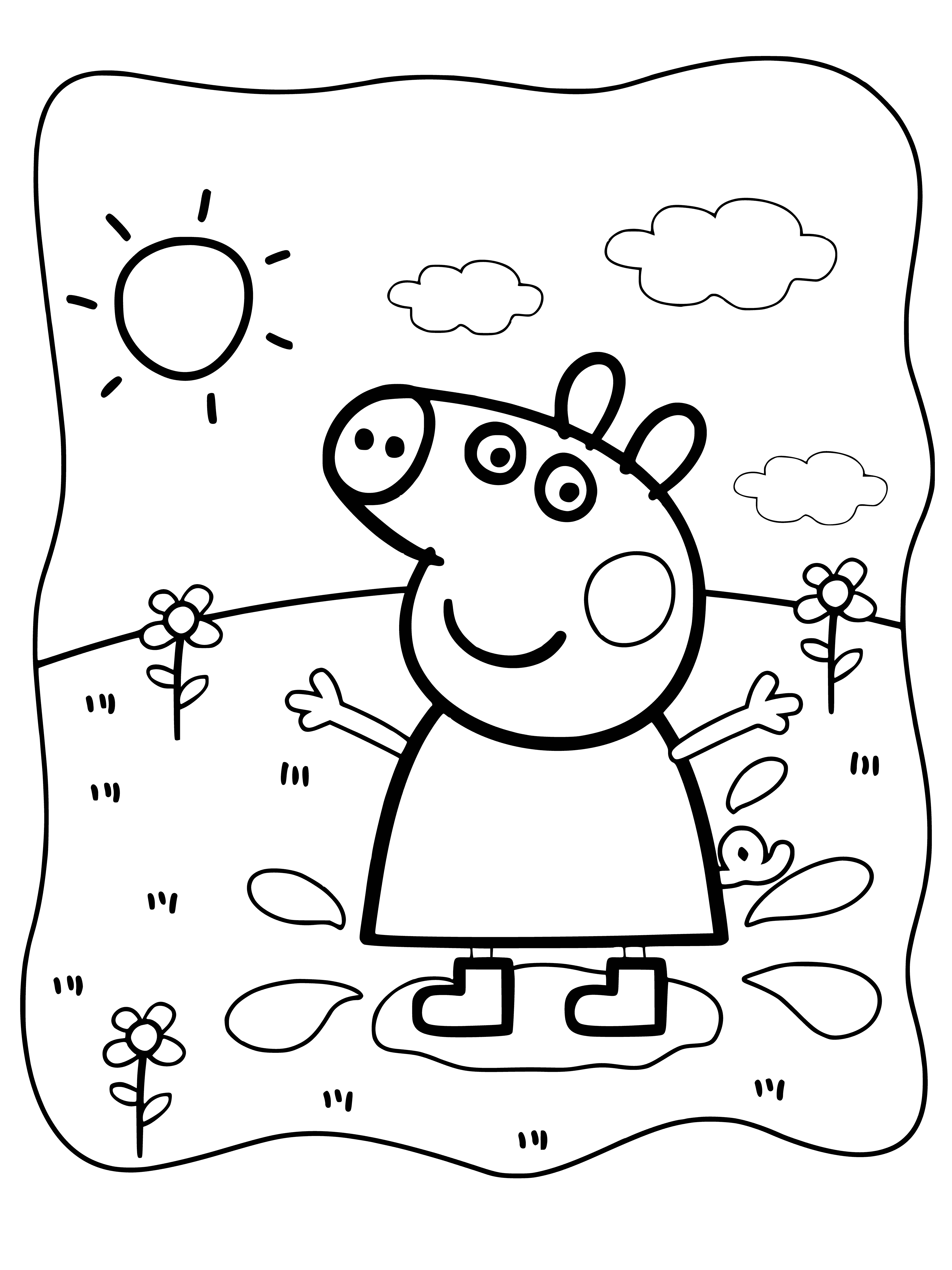 coloring page: Peppa Pig is splashing in a puddle and having a great time! #ColoringFun