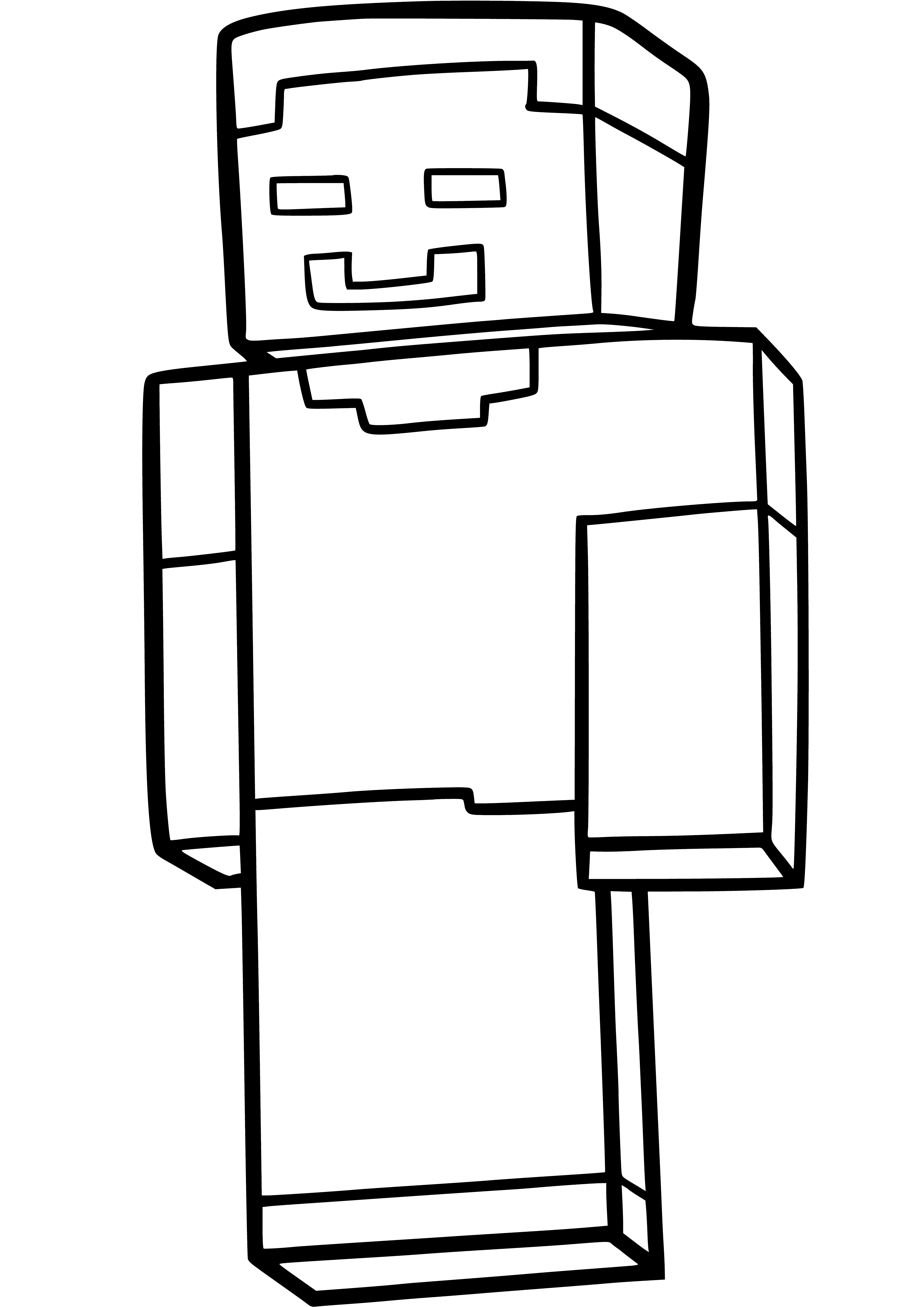 coloring page: Minecraft character Herobrin has green eyes, light brown hair, white shirt, brown vest, blue jeans, brown belt with sword, and a bow and arrow.