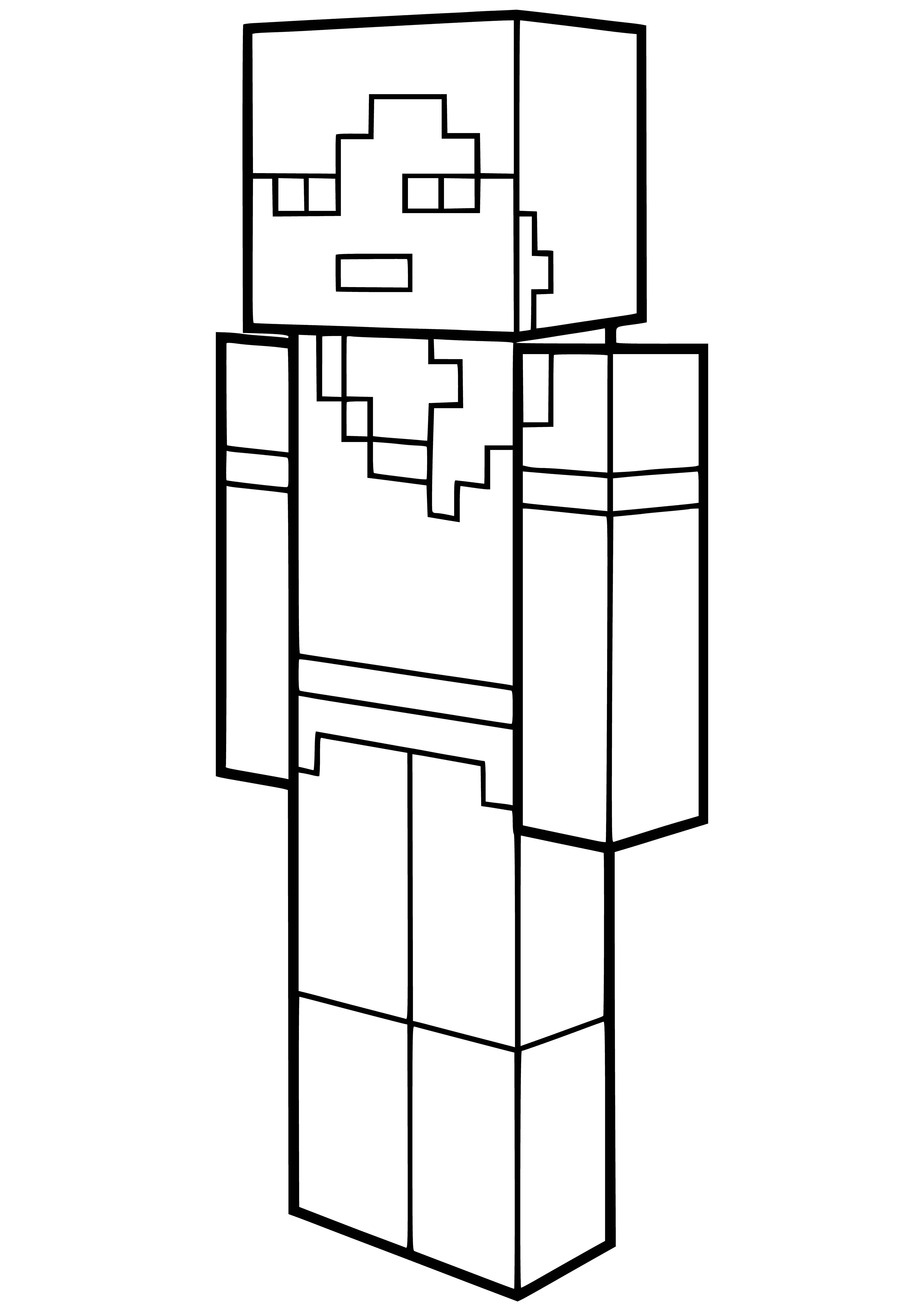 coloring page: Alex is a human character in the game Minecraft, wearing white armor and holding a sword. He has brown hair and blue eyes. #minecraft