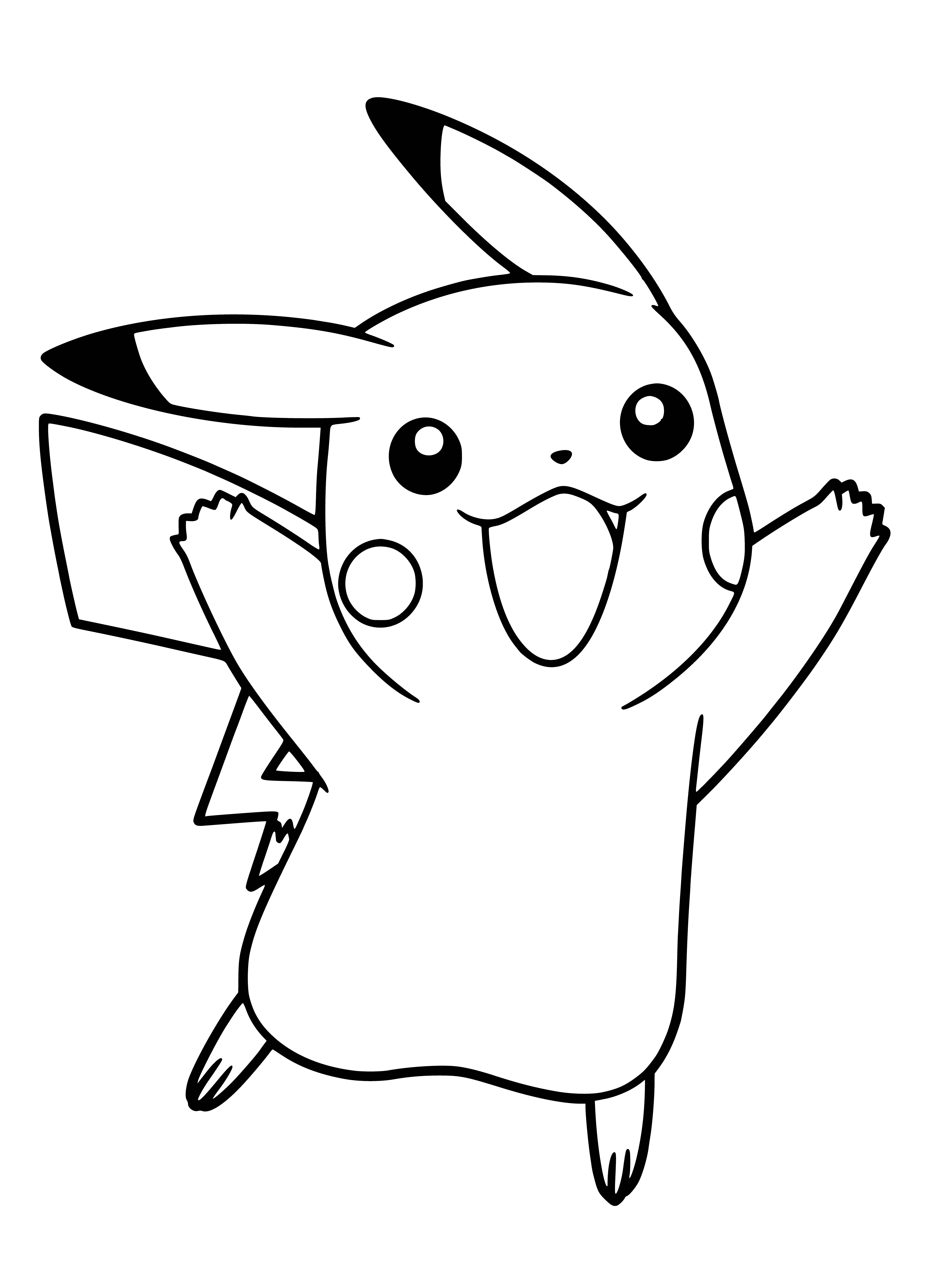 coloring page: Adorable yellow Pikachu with red cheeks, black eyes, and curled tail.