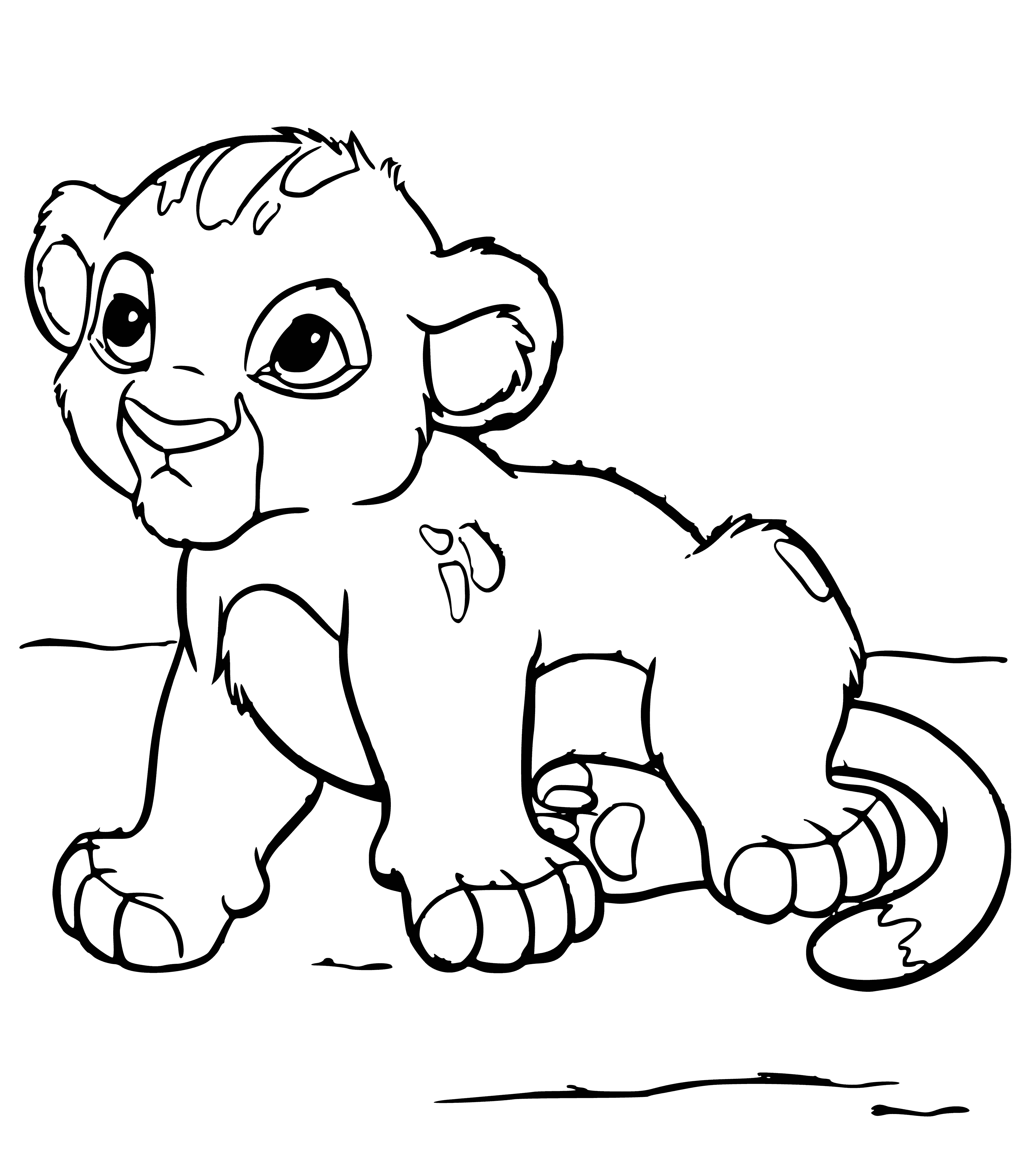 coloring page: Little Simba stands proudly on a rock, surveying his kingdom with wide, bright eyes. His mane is golden and coat reddish brown. #LionKing