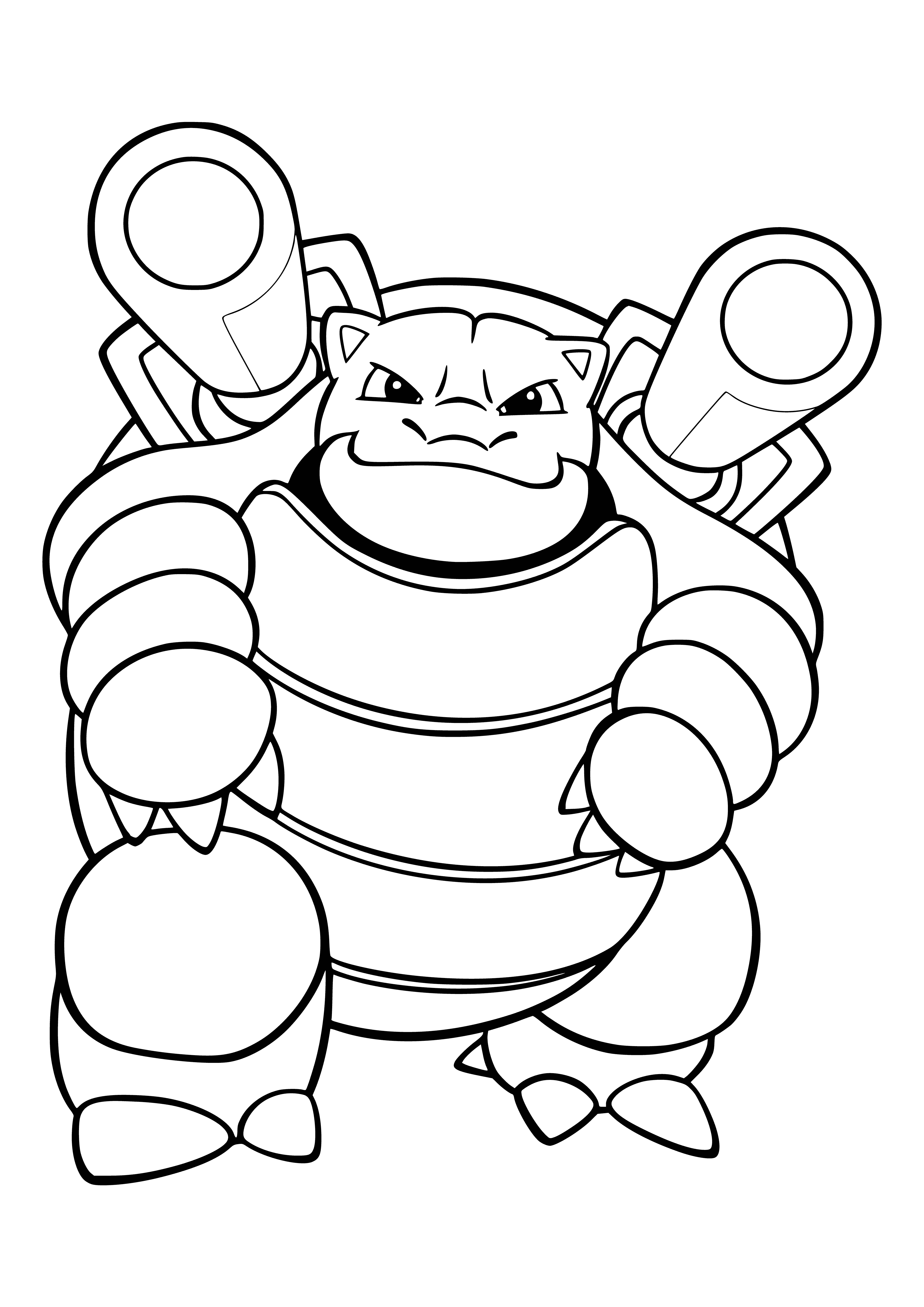 coloring page: Large blue Pokemon has hard brown shell and 2 cannons protruding from its back.