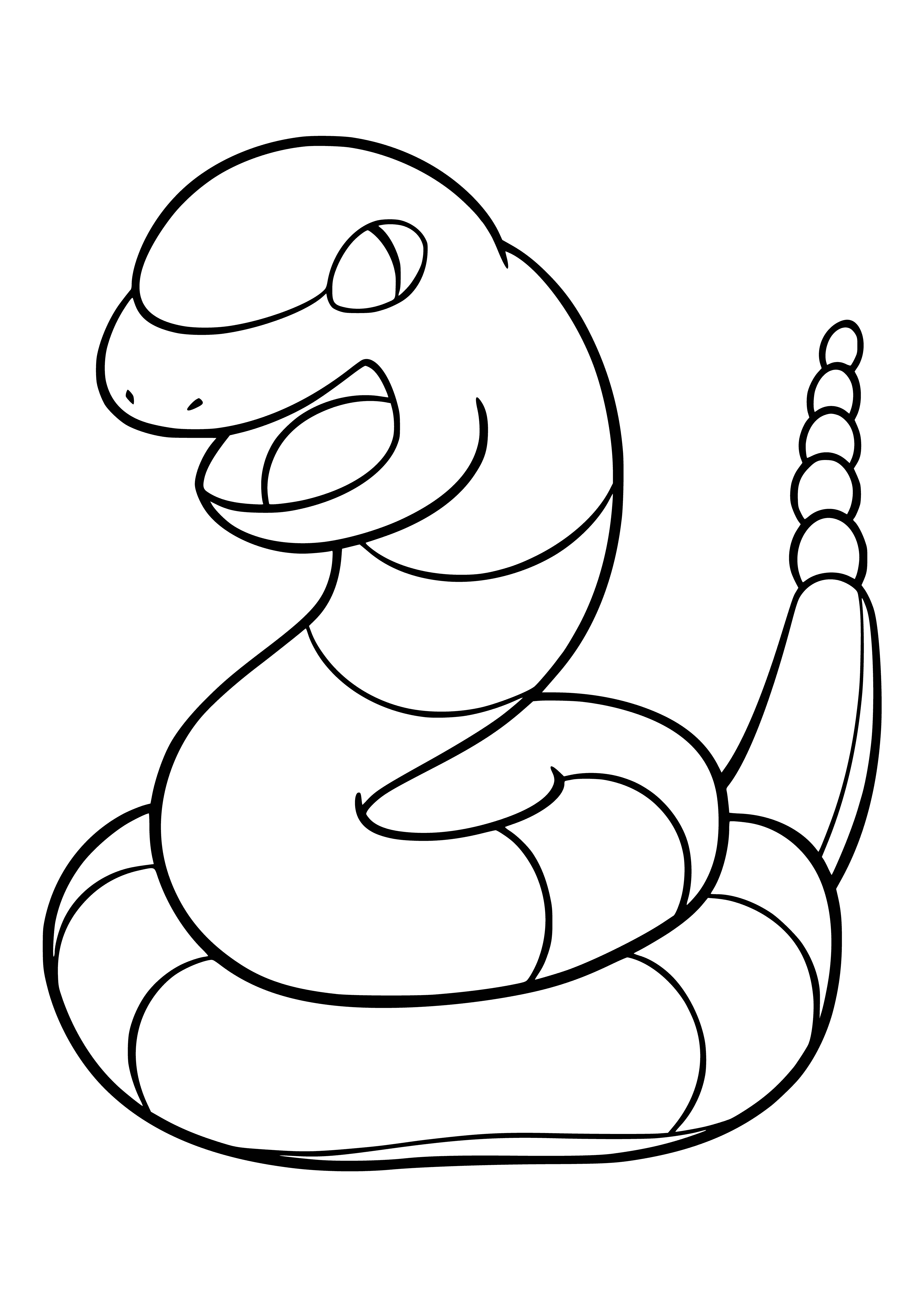 coloring page: Purple snake Pokemon w/ red eyes & black markings. White underbelly & long, thin purple tail.