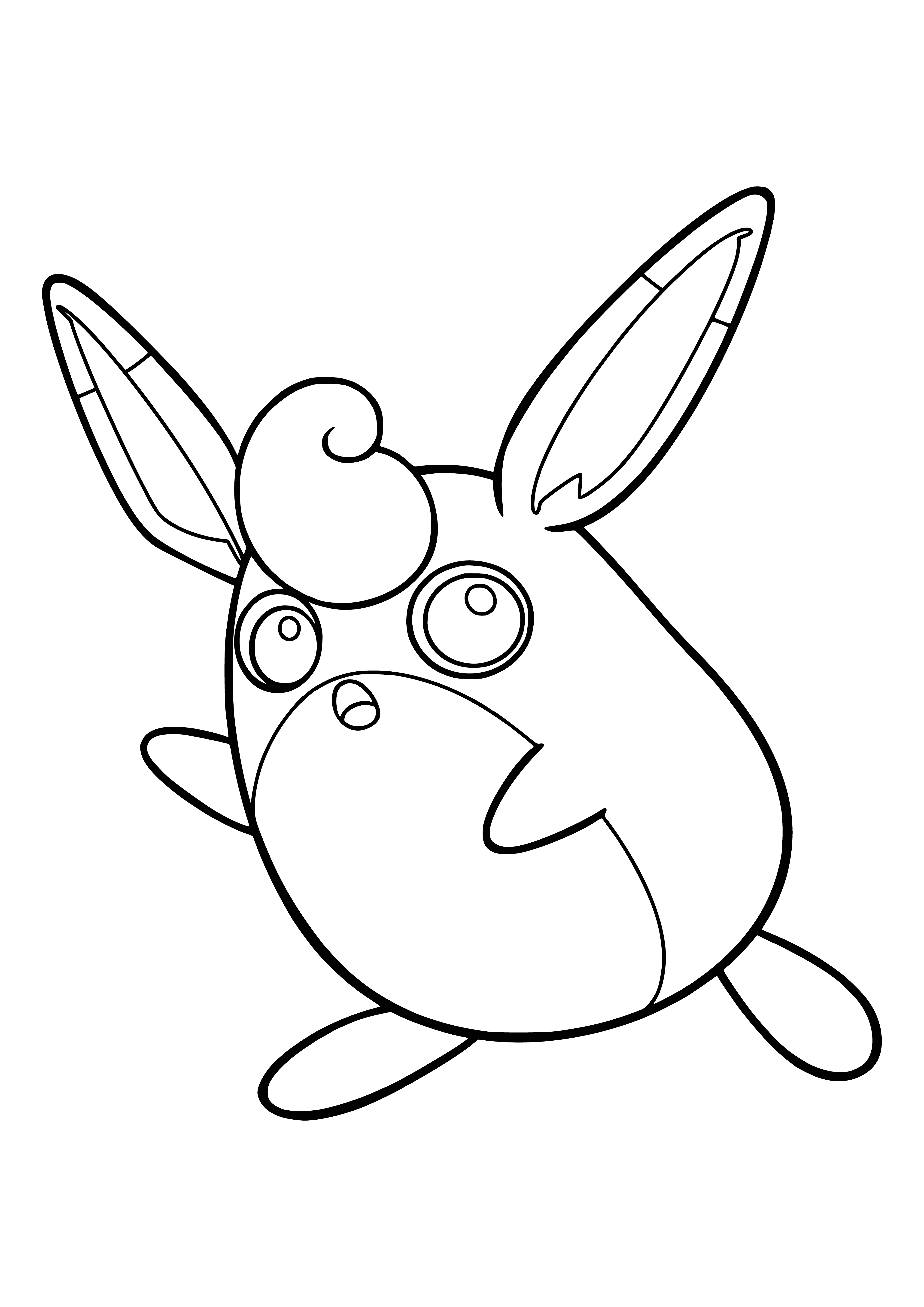 coloring page: Vigglitaff is a big, pink & fluffy Pokemon, evolving from Jigglypuff. It has big eyes, black nose, two pink ears & big, fluffy tail.