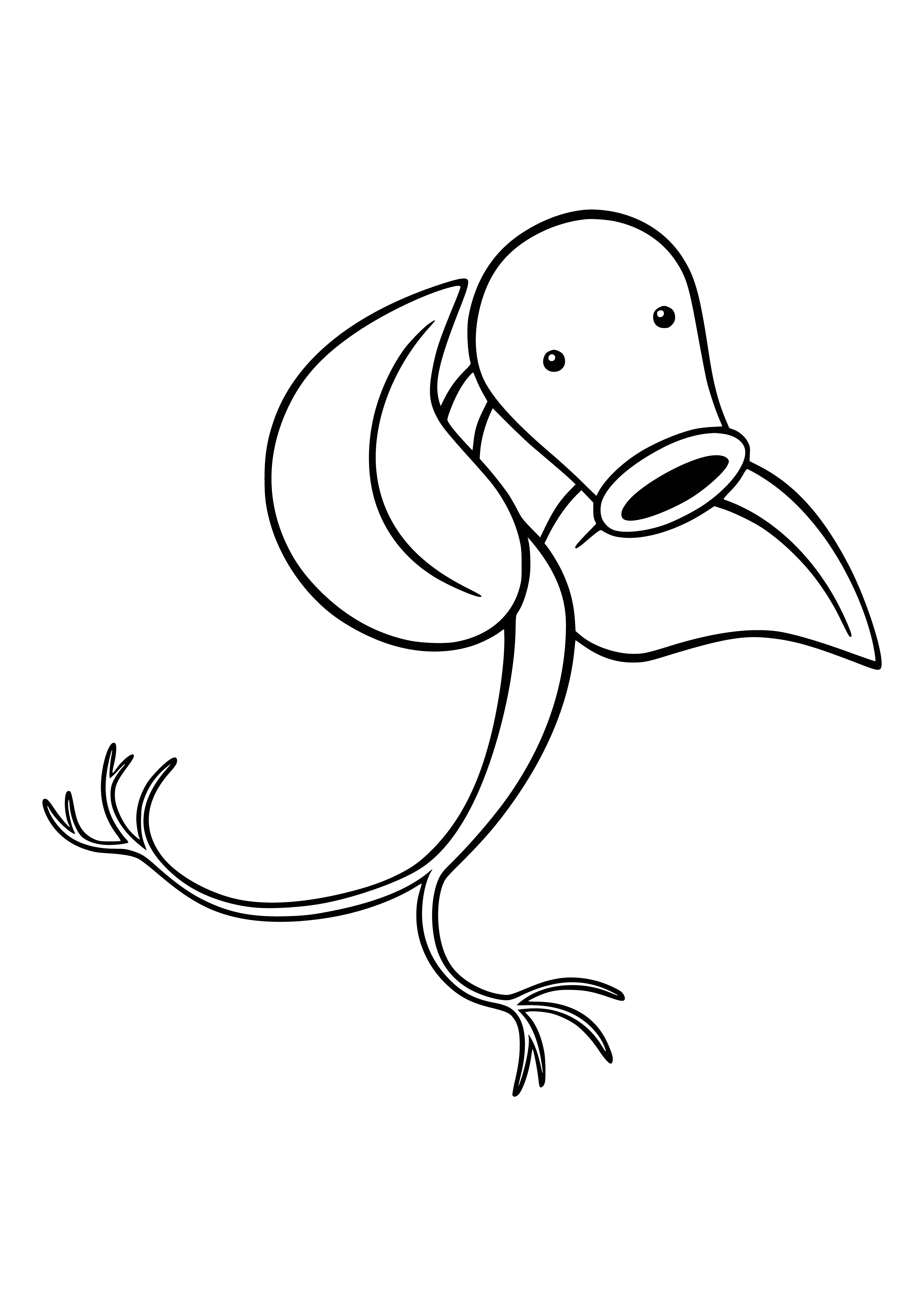 coloring page: Plant-like Pokémon Bellsprout has bell-shaped head, red eyes, two small leaves and yellow body with green ring around neck.