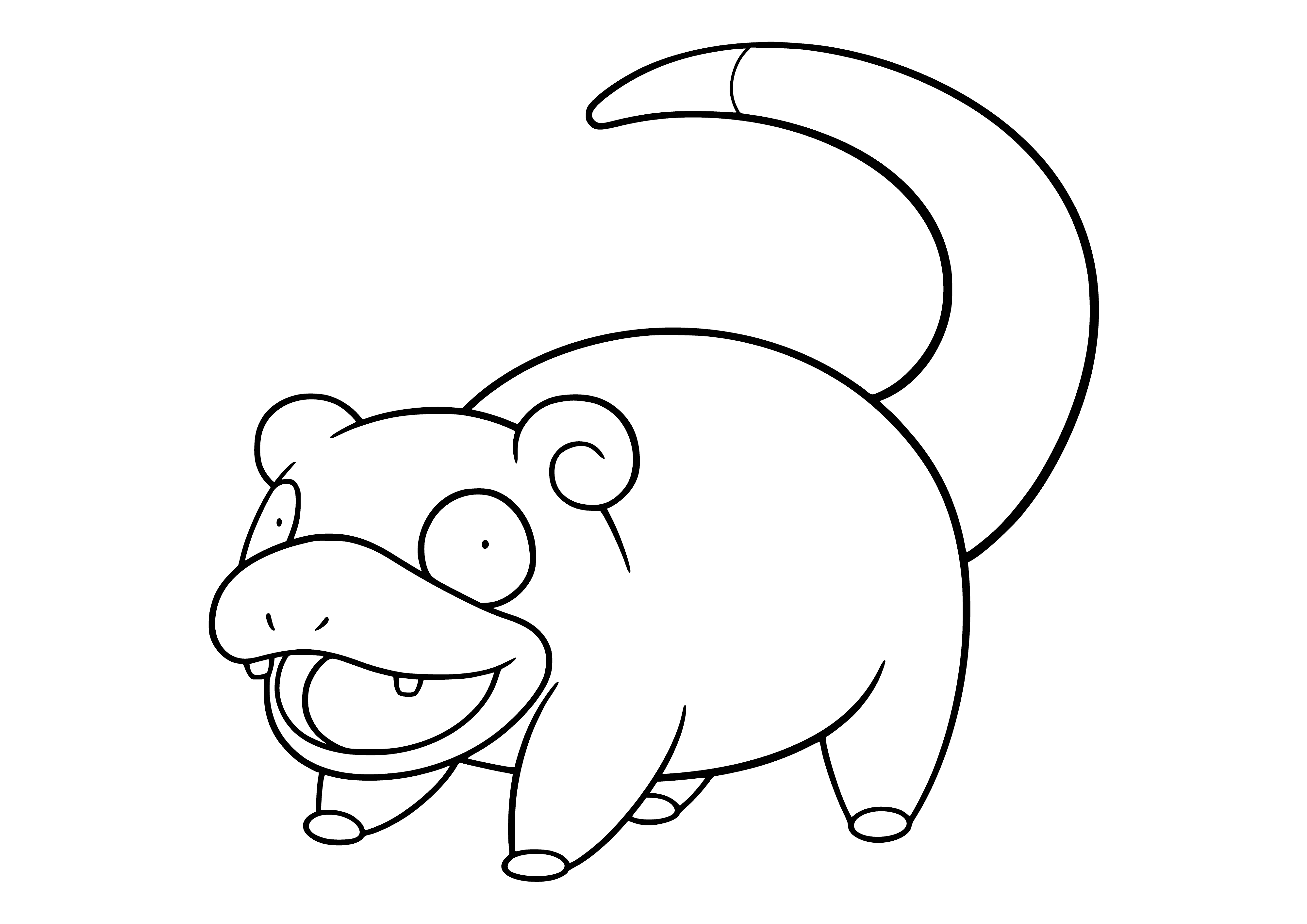 coloring page: A blue turtle-like creature with pink tail, blank expression, and drooping tail.