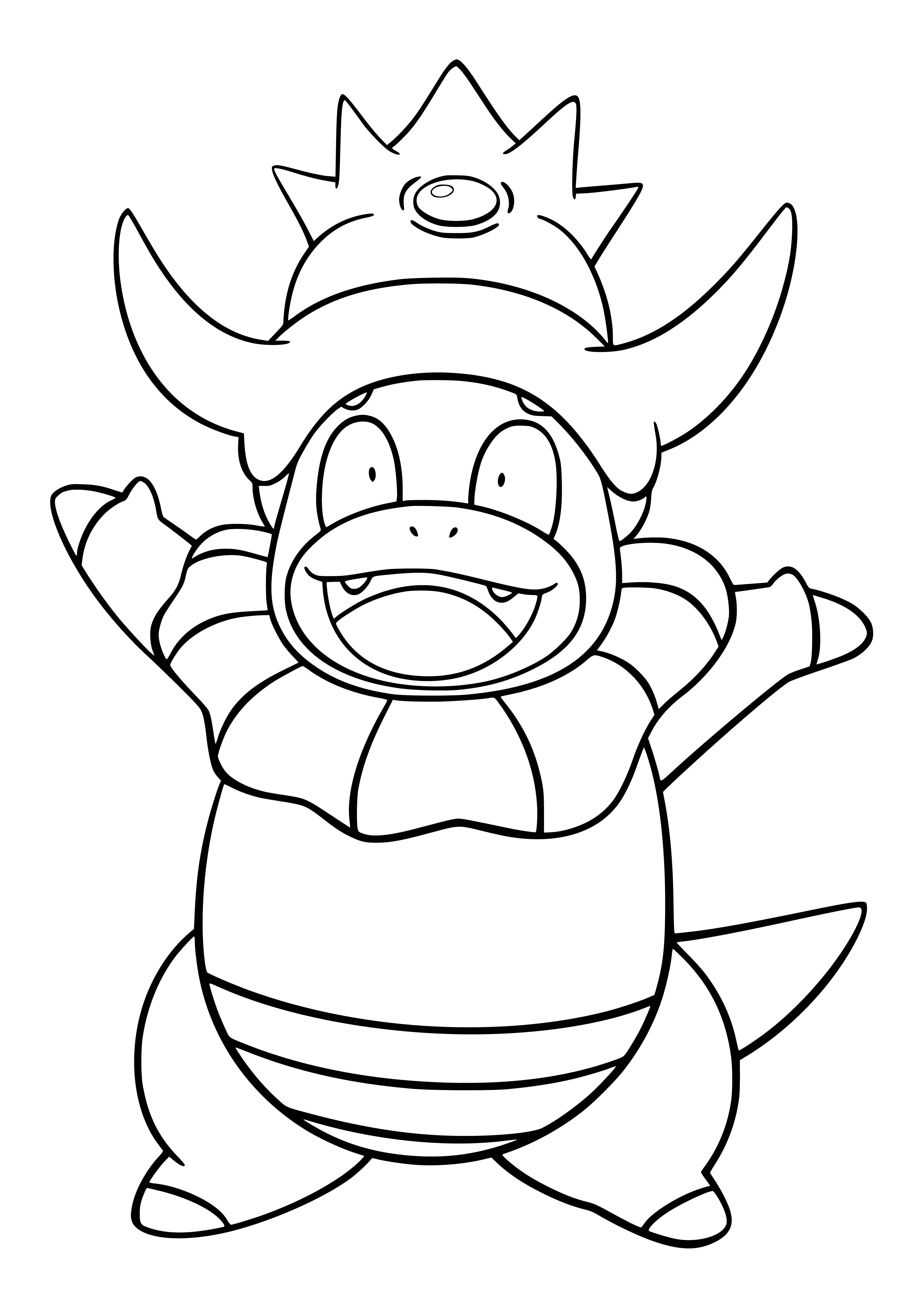 coloring page: Slowking is a large, pink & white Pokemon with a long neck, yellow eyes, 2 long tongues, white fur, & a long thin tail w/ black tip.