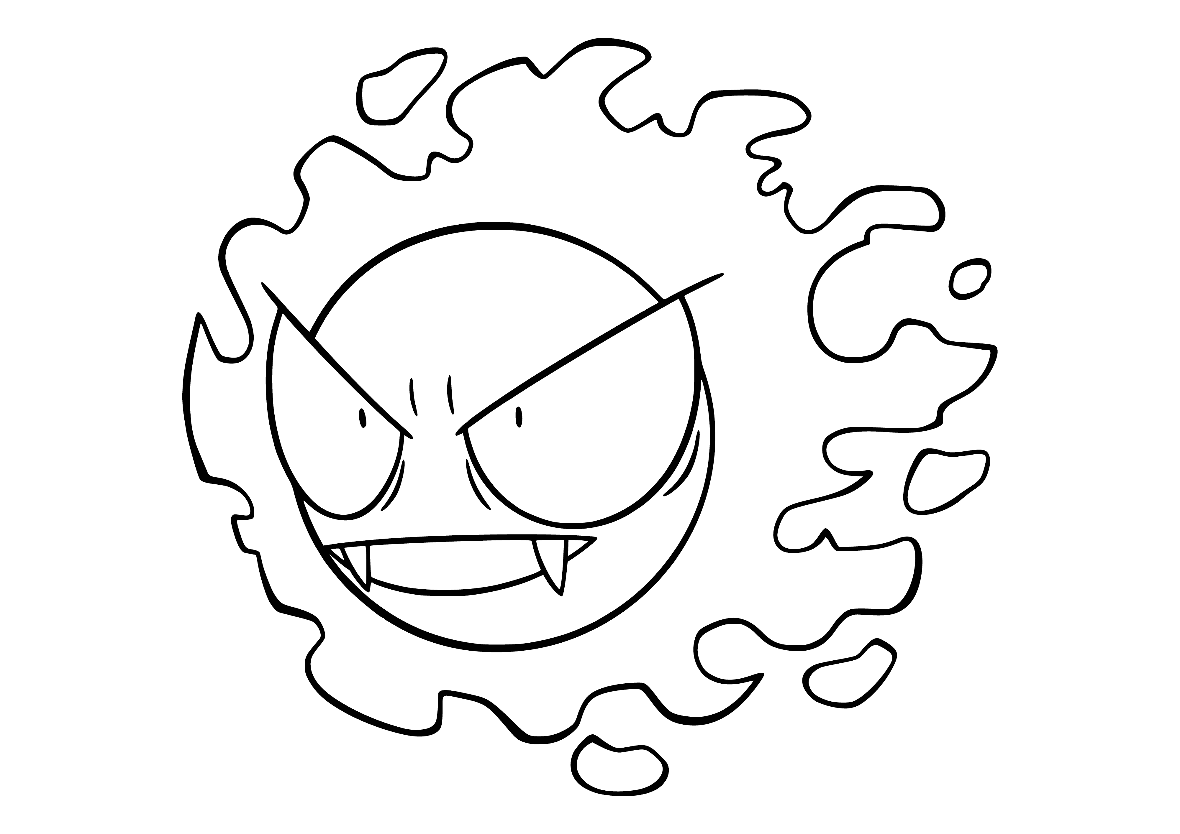 coloring page: Gastli is a small, white, rodent-like Pokemon with large black eyes, two small ears and a long tail. Evolves from Gastly.