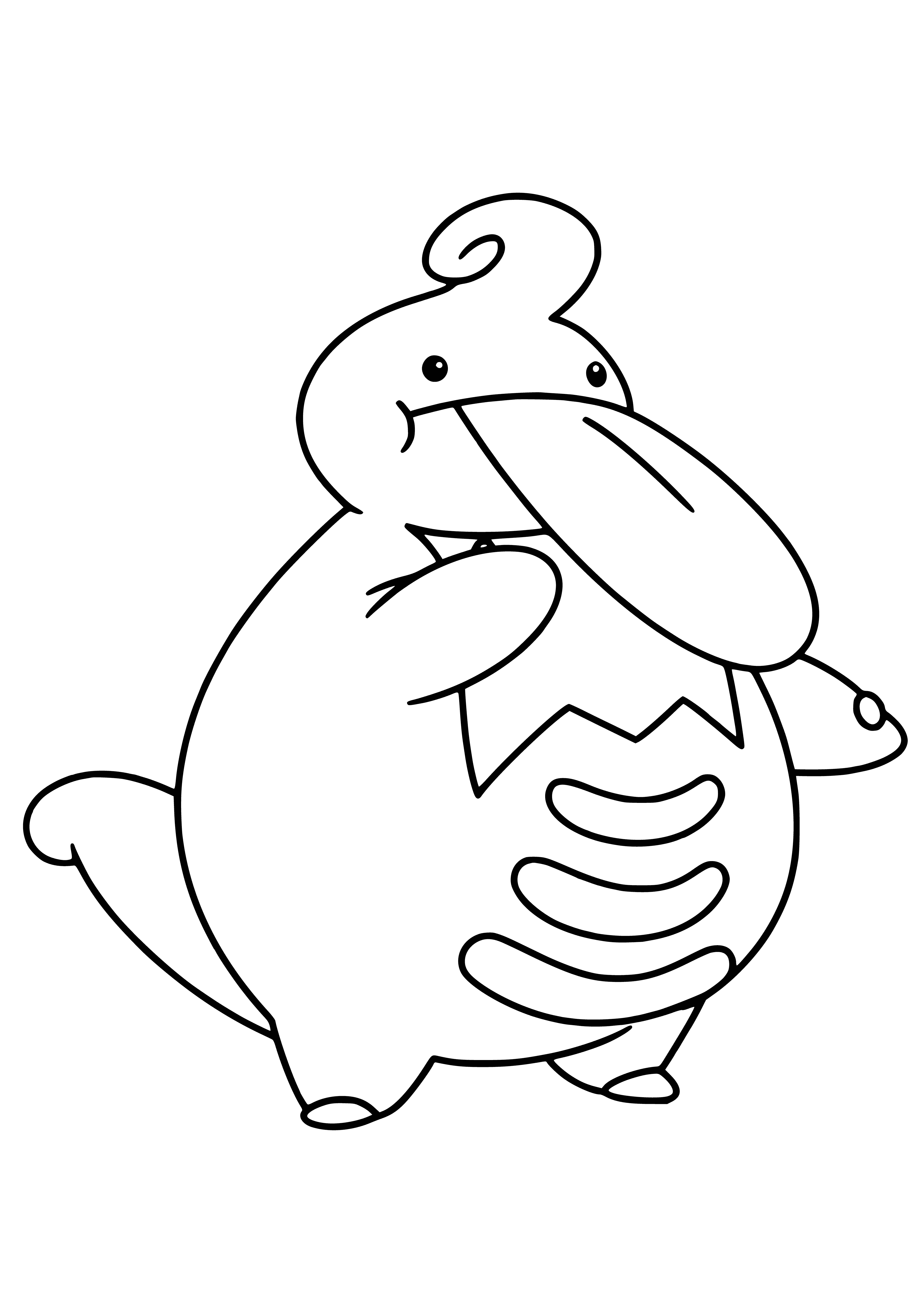 coloring page: Pokémon Lickilicky is a pink, rounded giant with five tongues and a yellow spiral; it evolved from Lickitung.