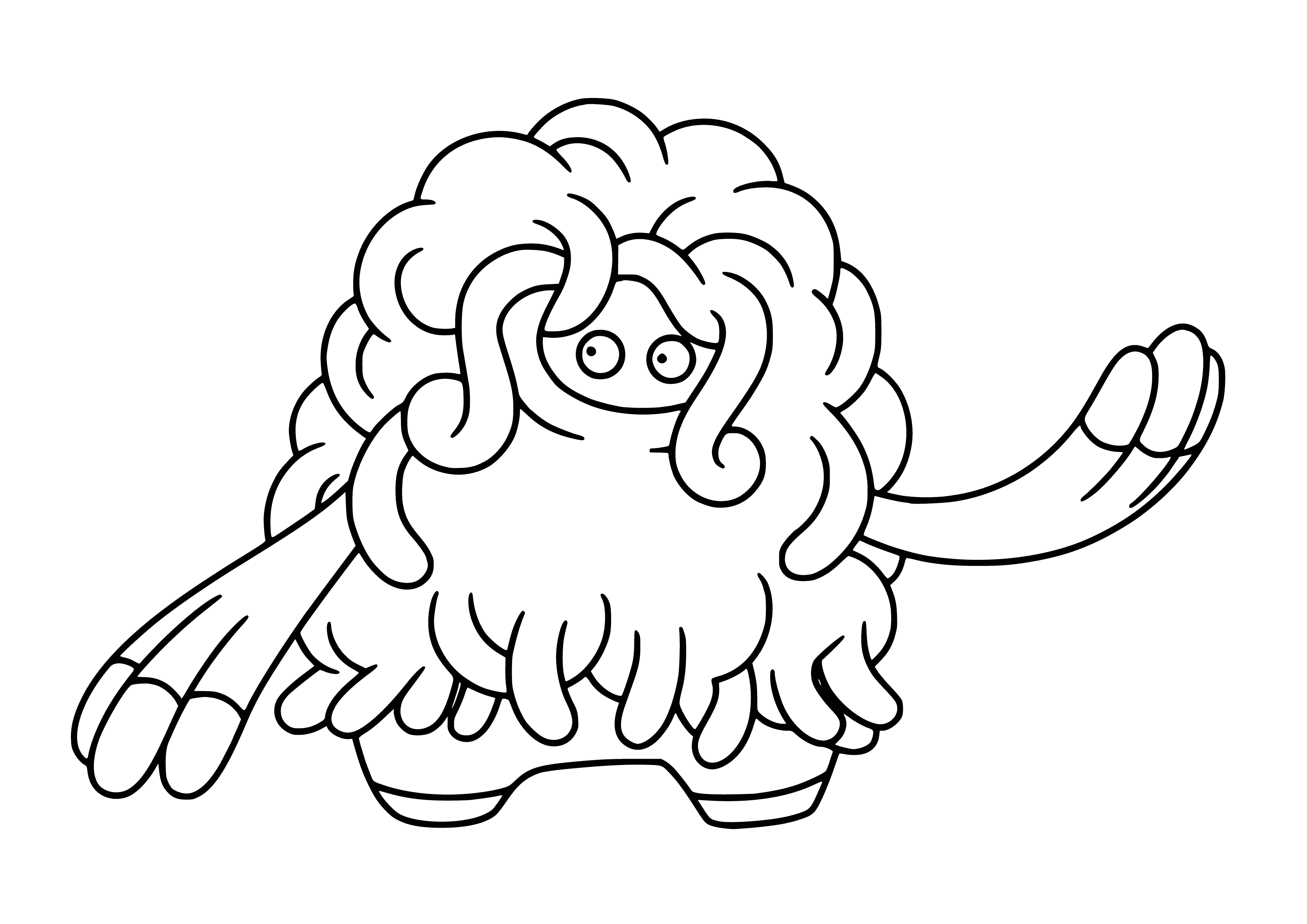 coloring page: Grass-type Pokemon Tangrowth is a big, shaggy brute with prehensile vines that it uses for swinging and attacking. Covered in thick hide and orange spots, it boasts sharp teeth and a powerful body.