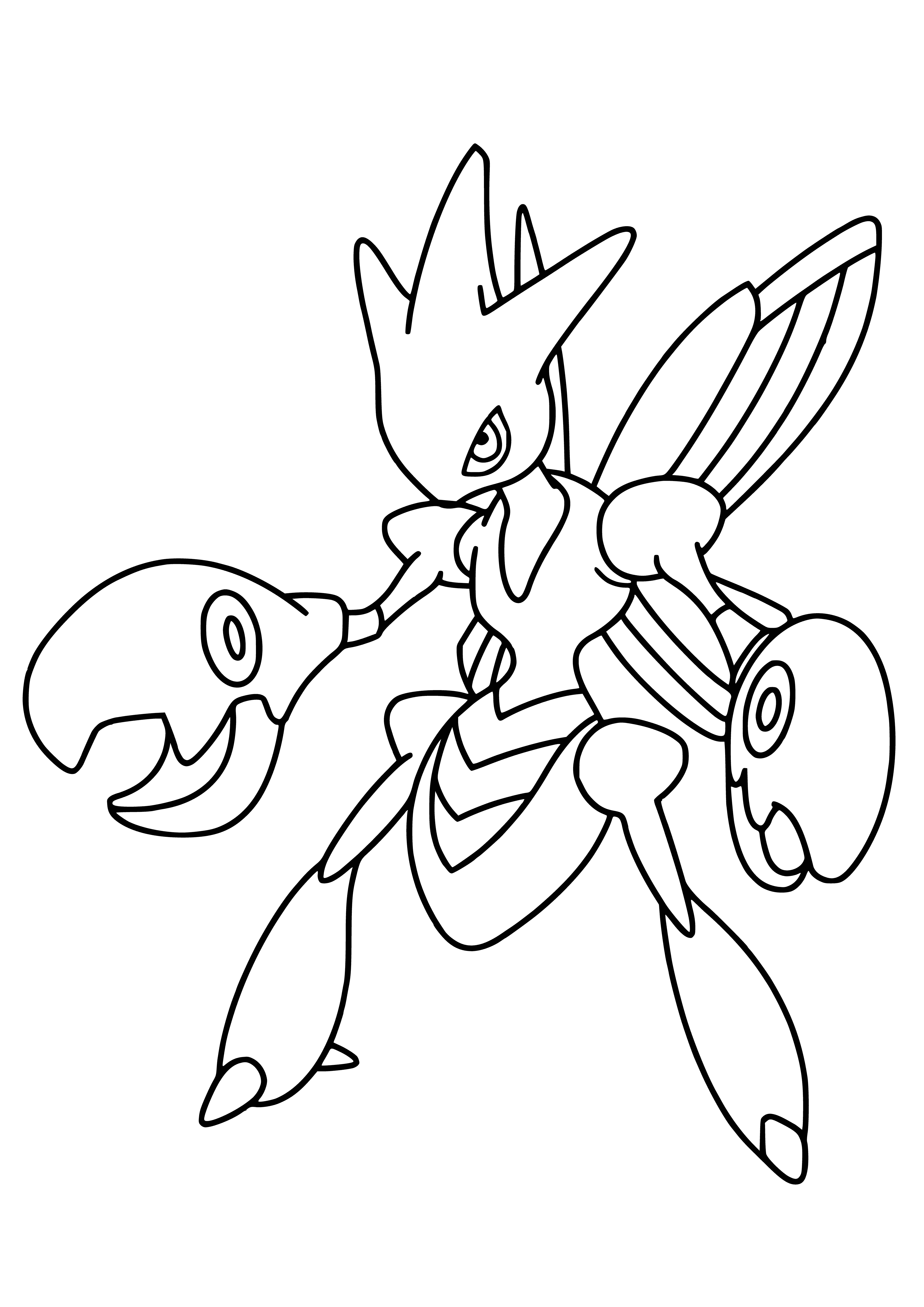 coloring page: A menacing, red-appendaged Pokemon with beige body, brown stripes, yellow eyes and black pupils. #Pokemon #Legendary
