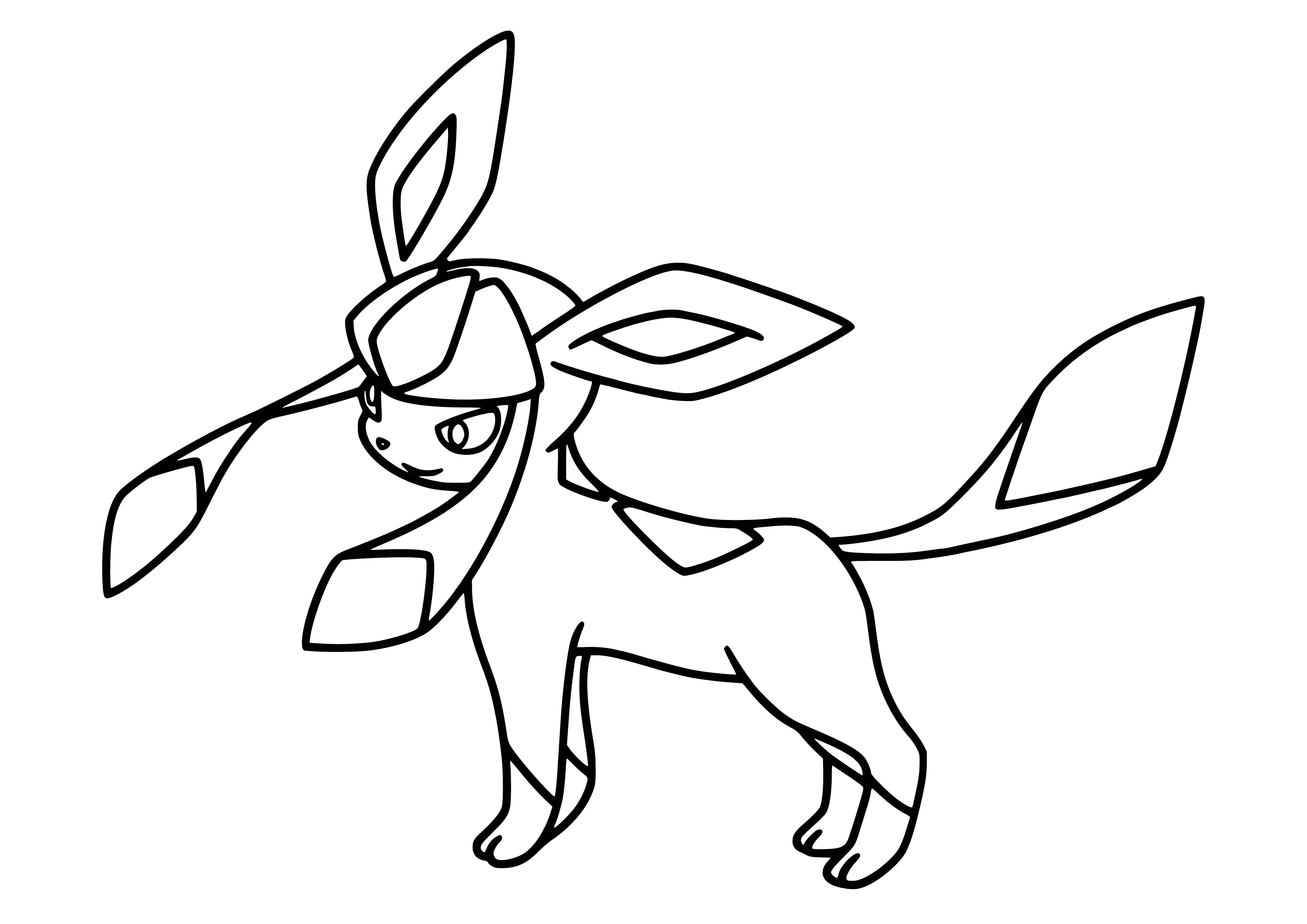 coloring page: Small foxy-looking Pokemon, light blue fur. Has 2 tails w/blue tips, light blue ruff+backstrip, round head, pointed ears, black nose & 3-toed light-blue paw pads.