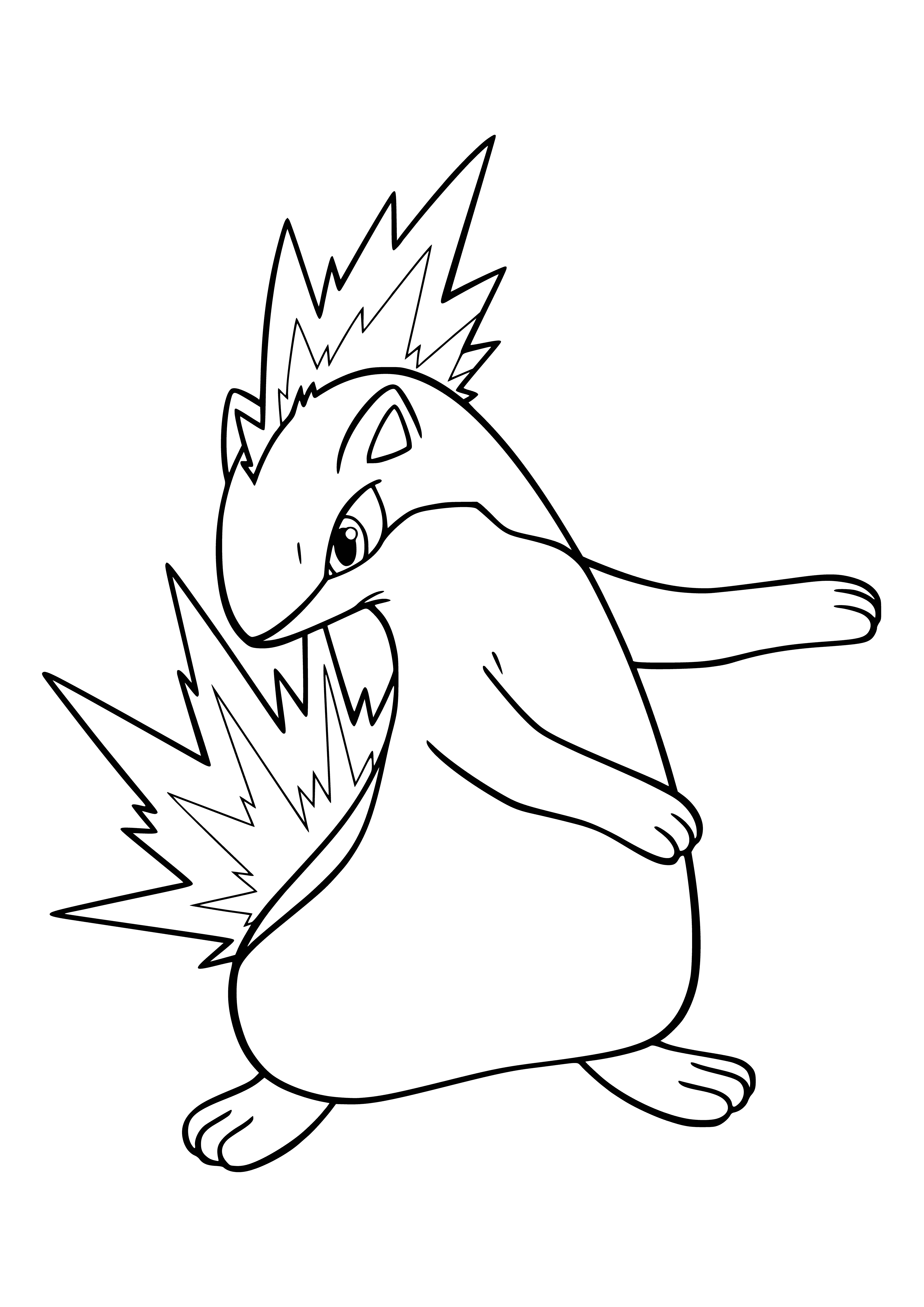 coloring page: Colorful Fire-type Pokemon Quilava evolves from Cyndaquil & into Typhlosion. Orange fur, red spots, red eyes & black rings. Small fangs, tufts & claws. Stubby tail with black tip. #Pokemon #coloring