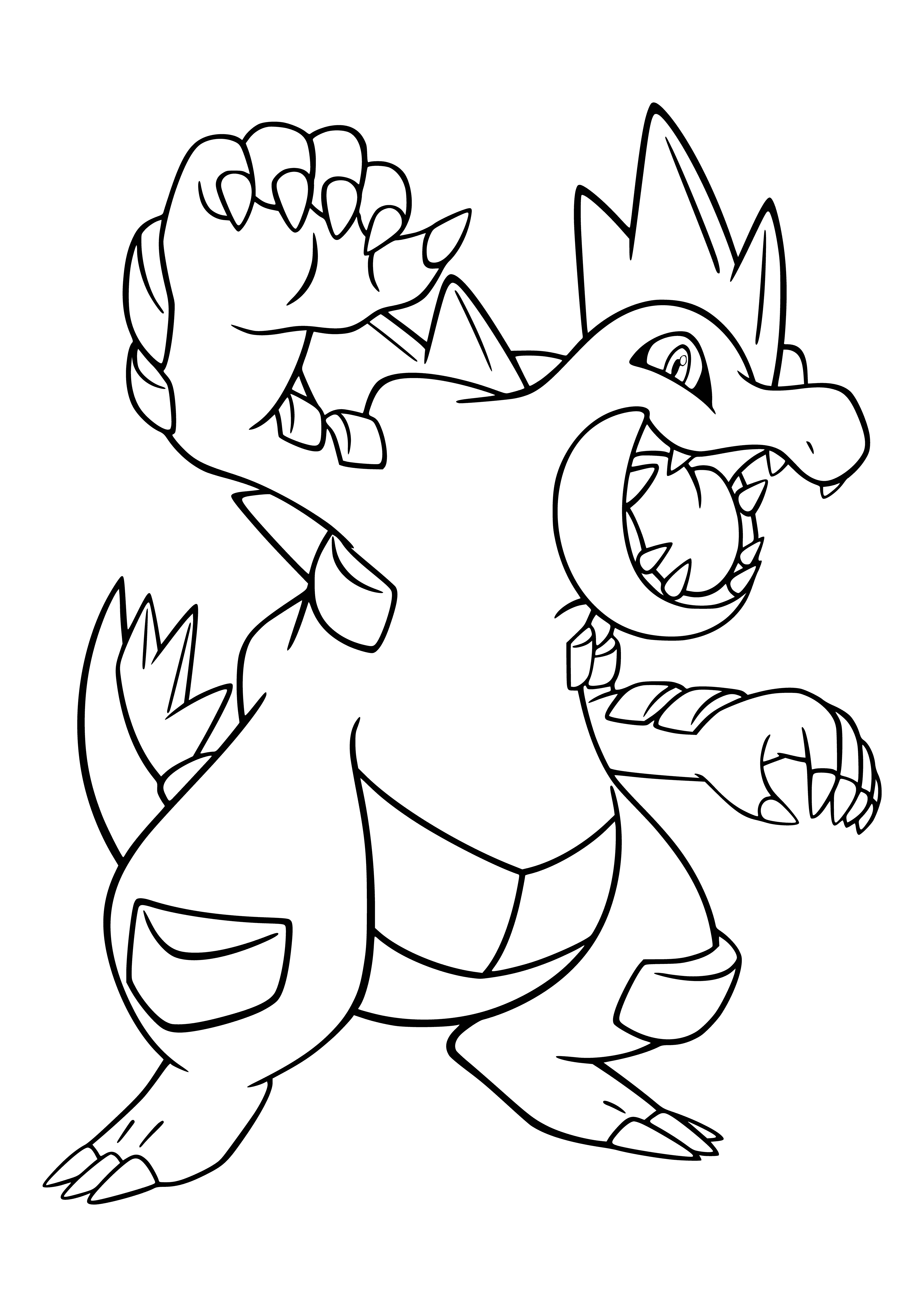 coloring page: Large blue Pokémon w/ red eyes, sharp teeth & claws, long tail w/ brown tip.