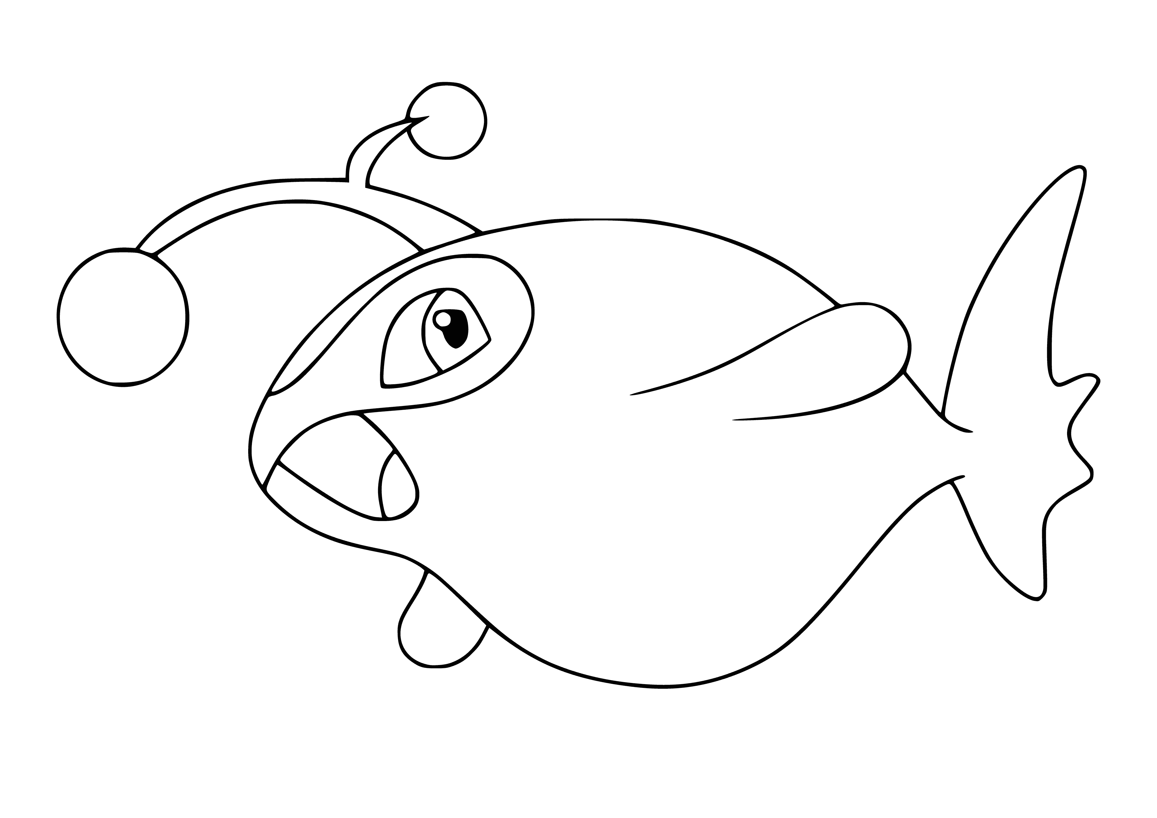 coloring page: Blue angelfish-like creature with yellow spots & long flowing fins & tail with yellow tip.