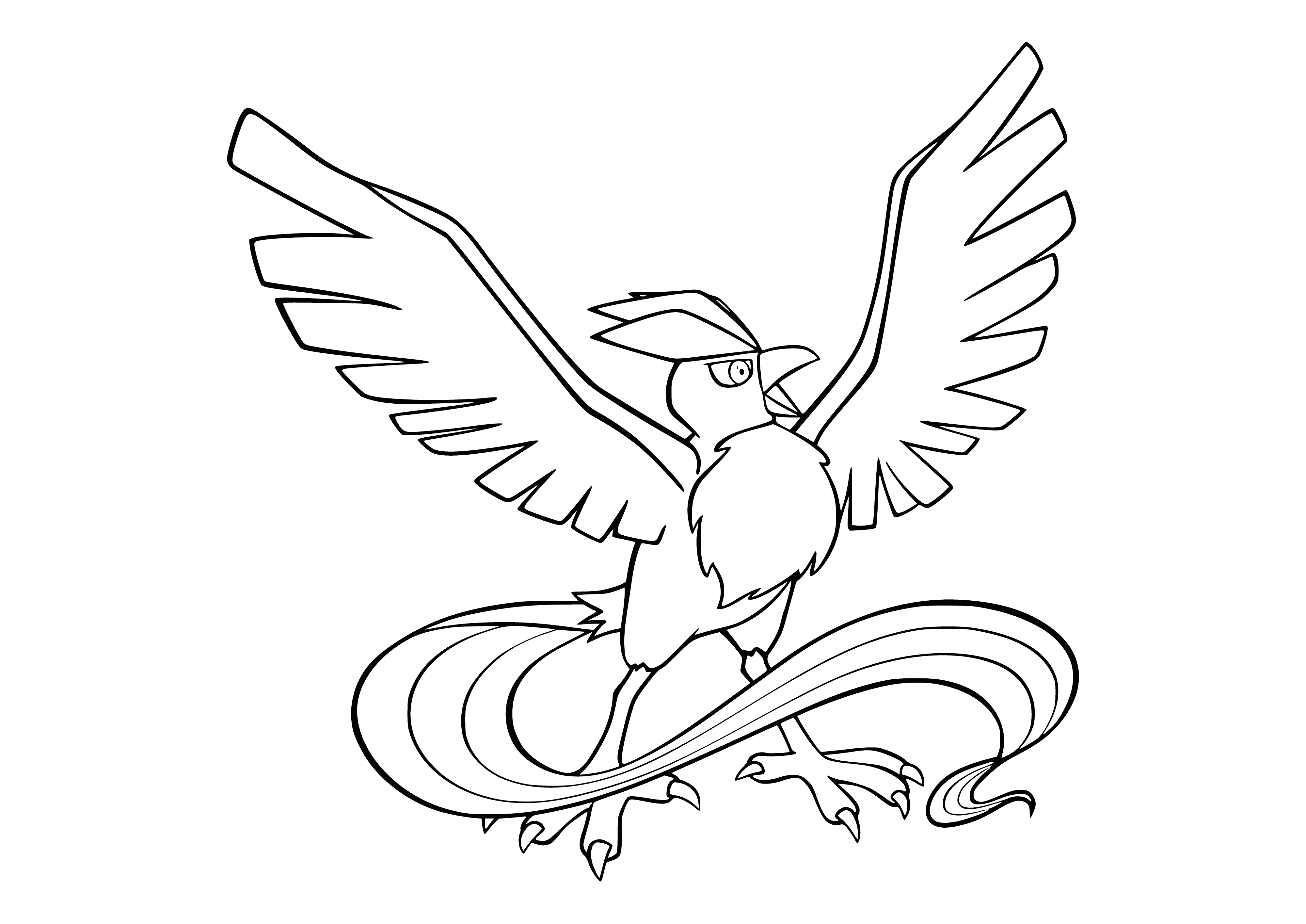 coloring page: Beautiful blue bird with white wings, tuft of feathers, white beak & feet, and long tail.