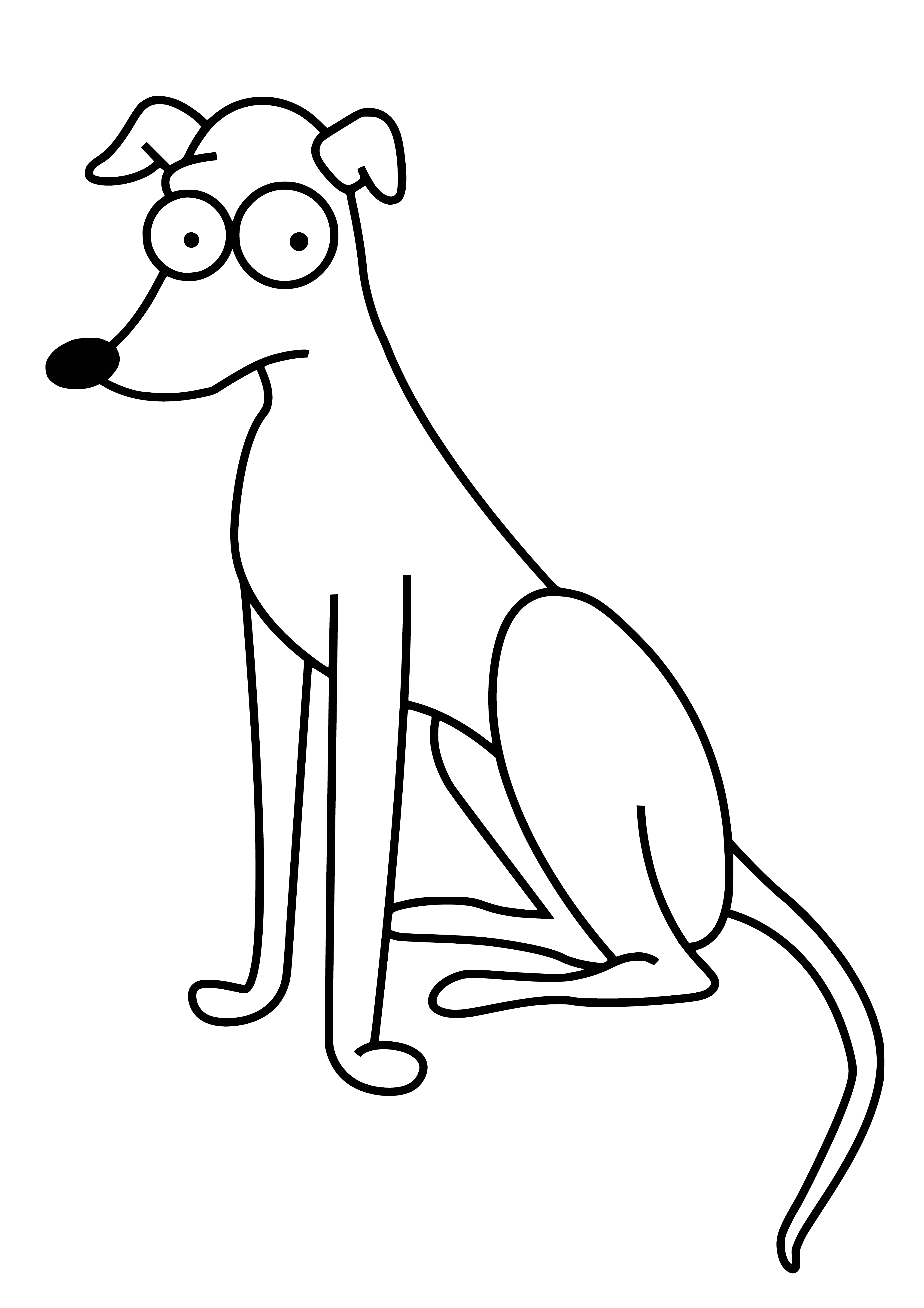 coloring page: Coloring page of a brown dog with black collar lying down on white floor.