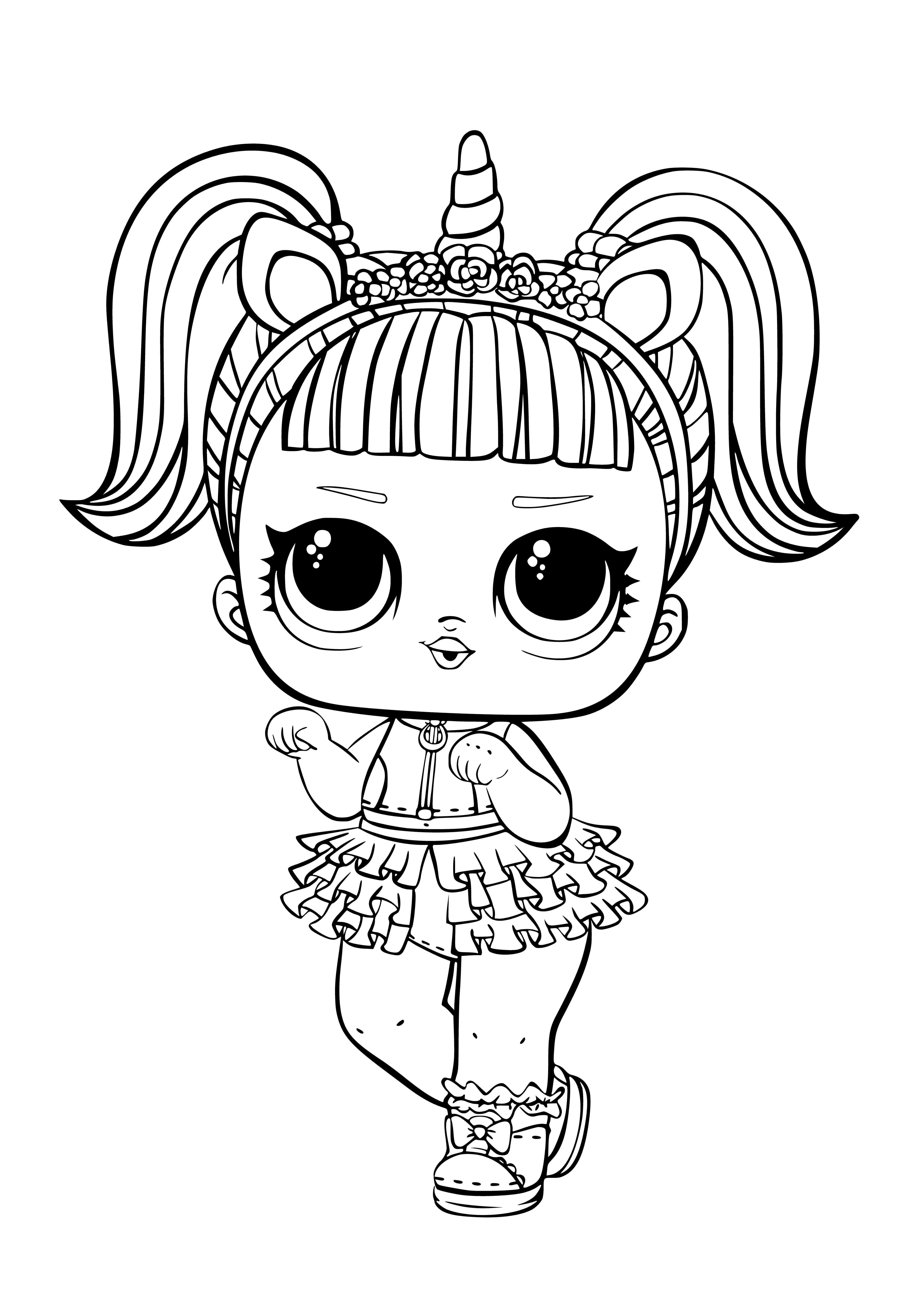 coloring page: Coloring page of L.O.L.'s Unicorn Confetti Pop, pink & white with colors & confetti, has a stick attached to the bottom. #LOLDolls