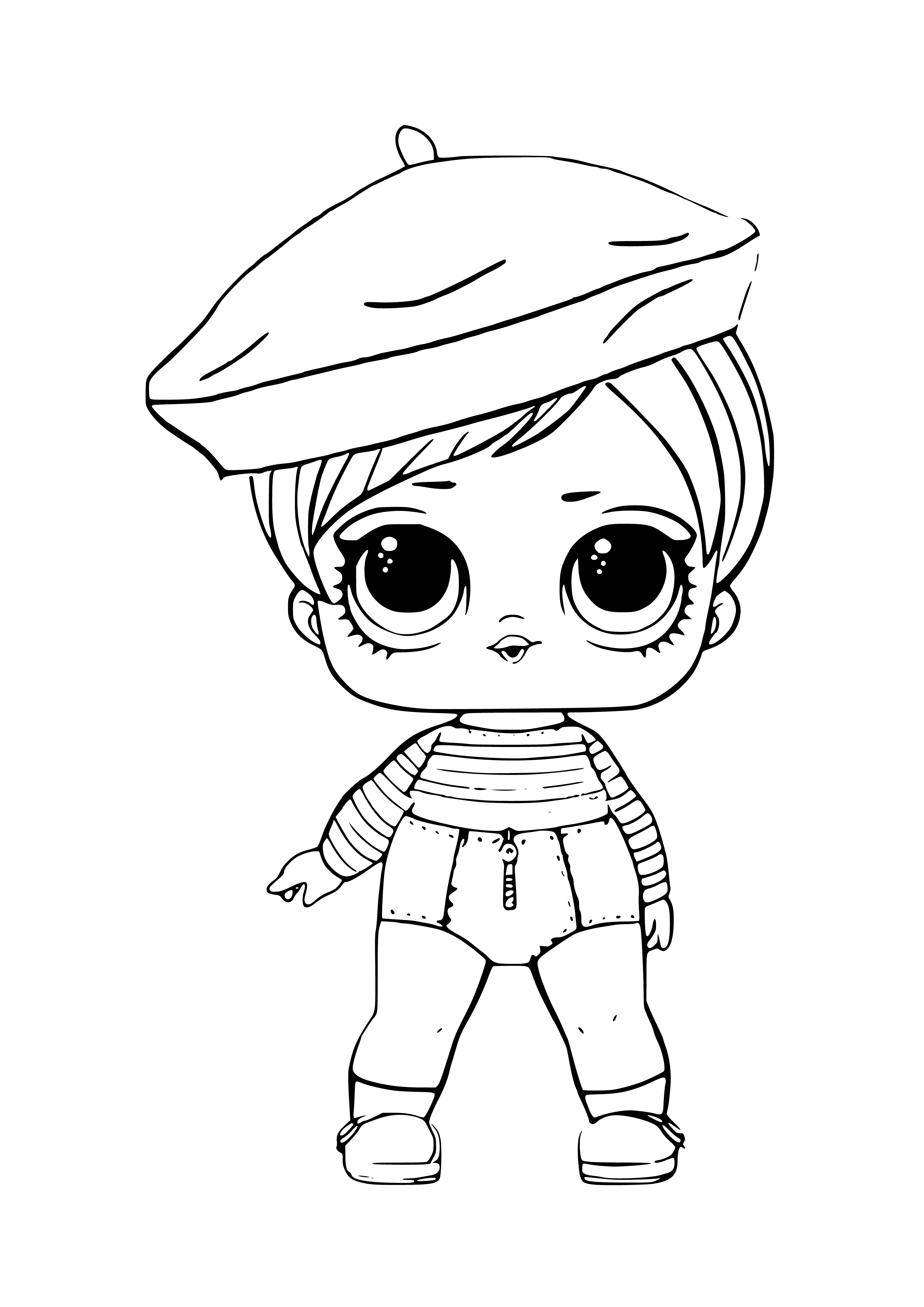 coloring page: Lady beatnik with b&w ensemble and drumsticks plays in band L.O.L - LOL Beatnik Babe confetti pop.