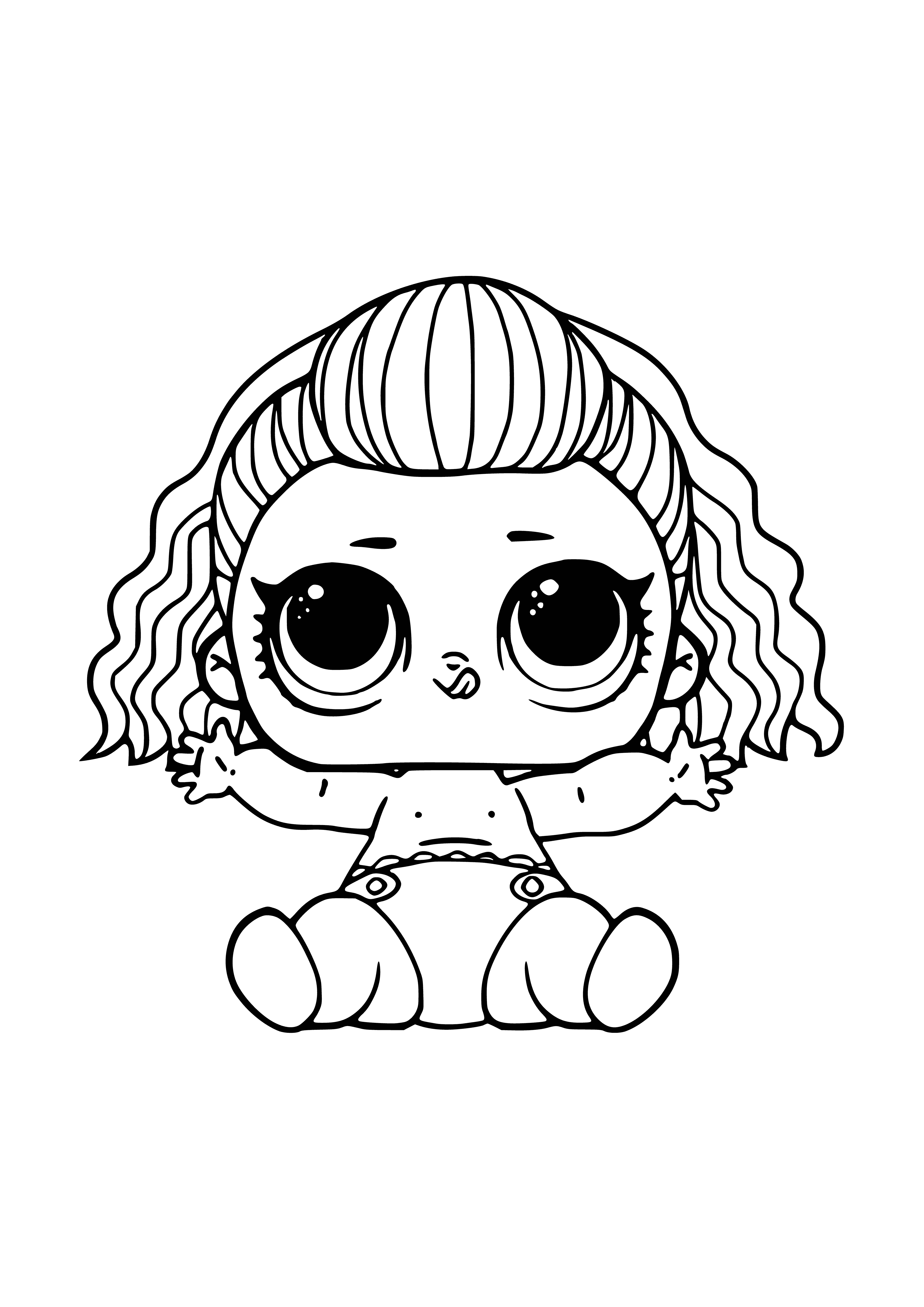 coloring page: L.O.L. Doll with blonde side ponytail, blue/white top and skirt, blue/white sneakers, white socks. #coloringpage