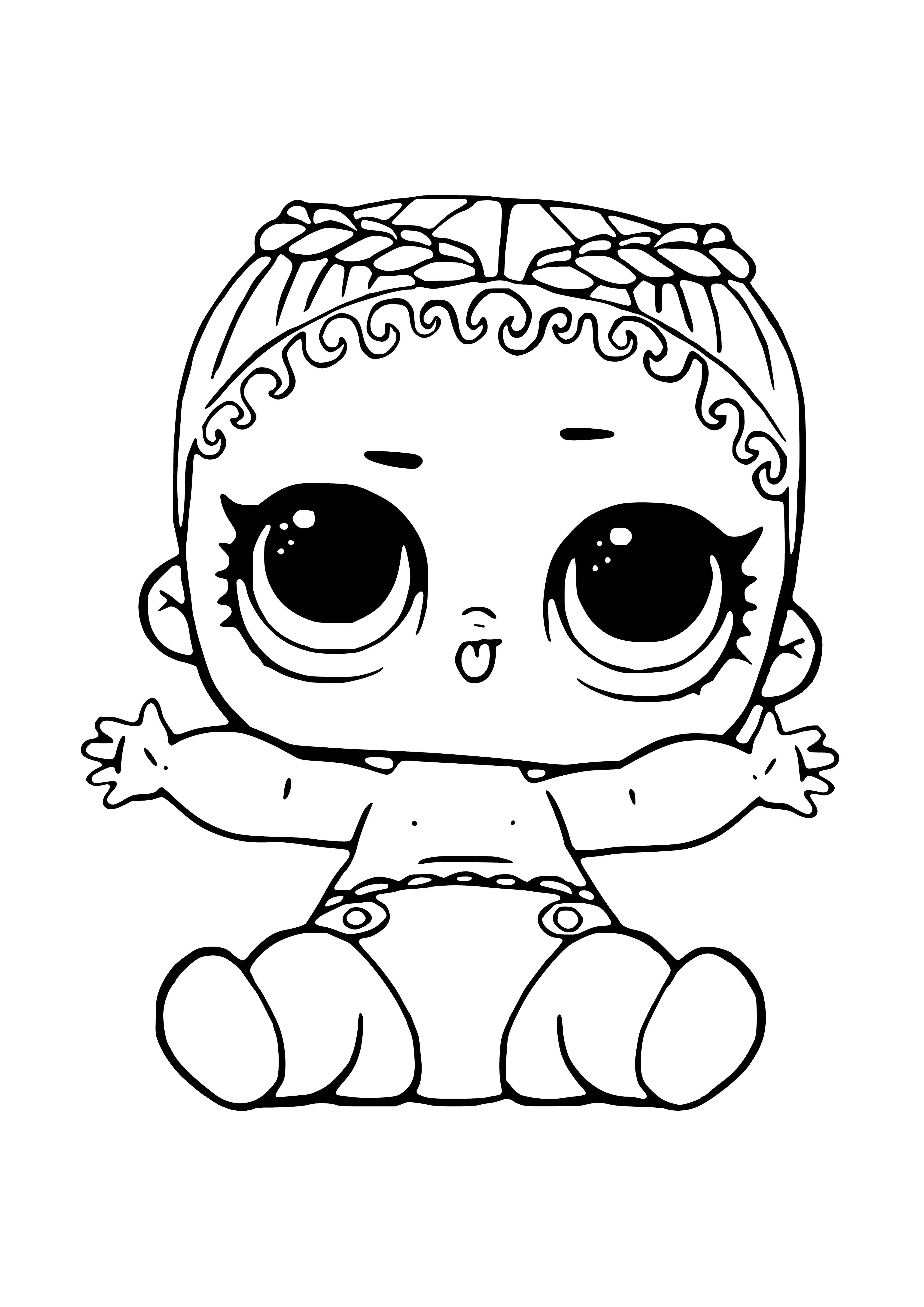 coloring page: Baby mermaid swims with her tail, holding a pink fish in her hand! #LittleMermaid #Fish