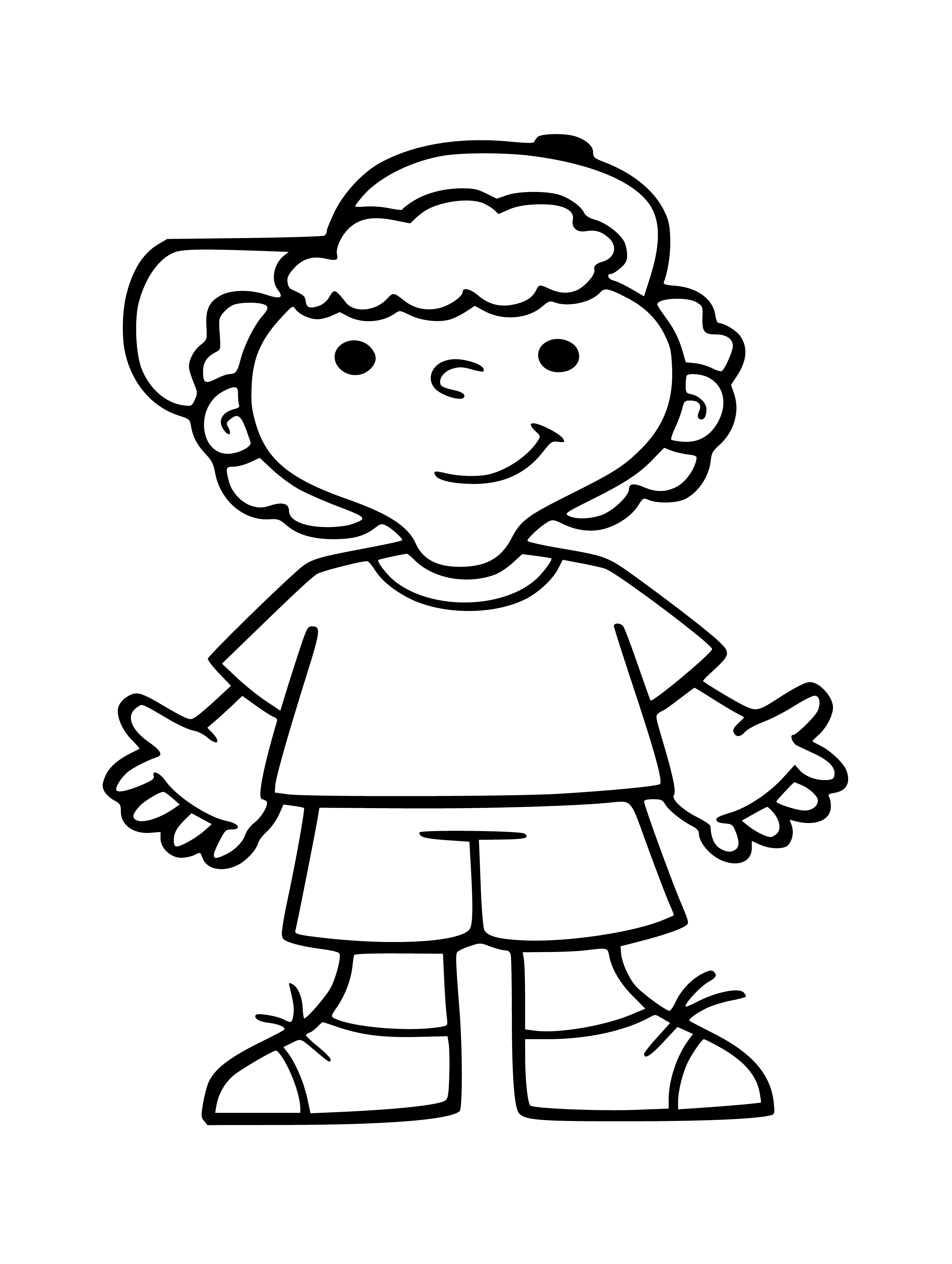 coloring page: Boy wearing cap stands on stool, holding pointer, pointing something on blackboard in coloring page.