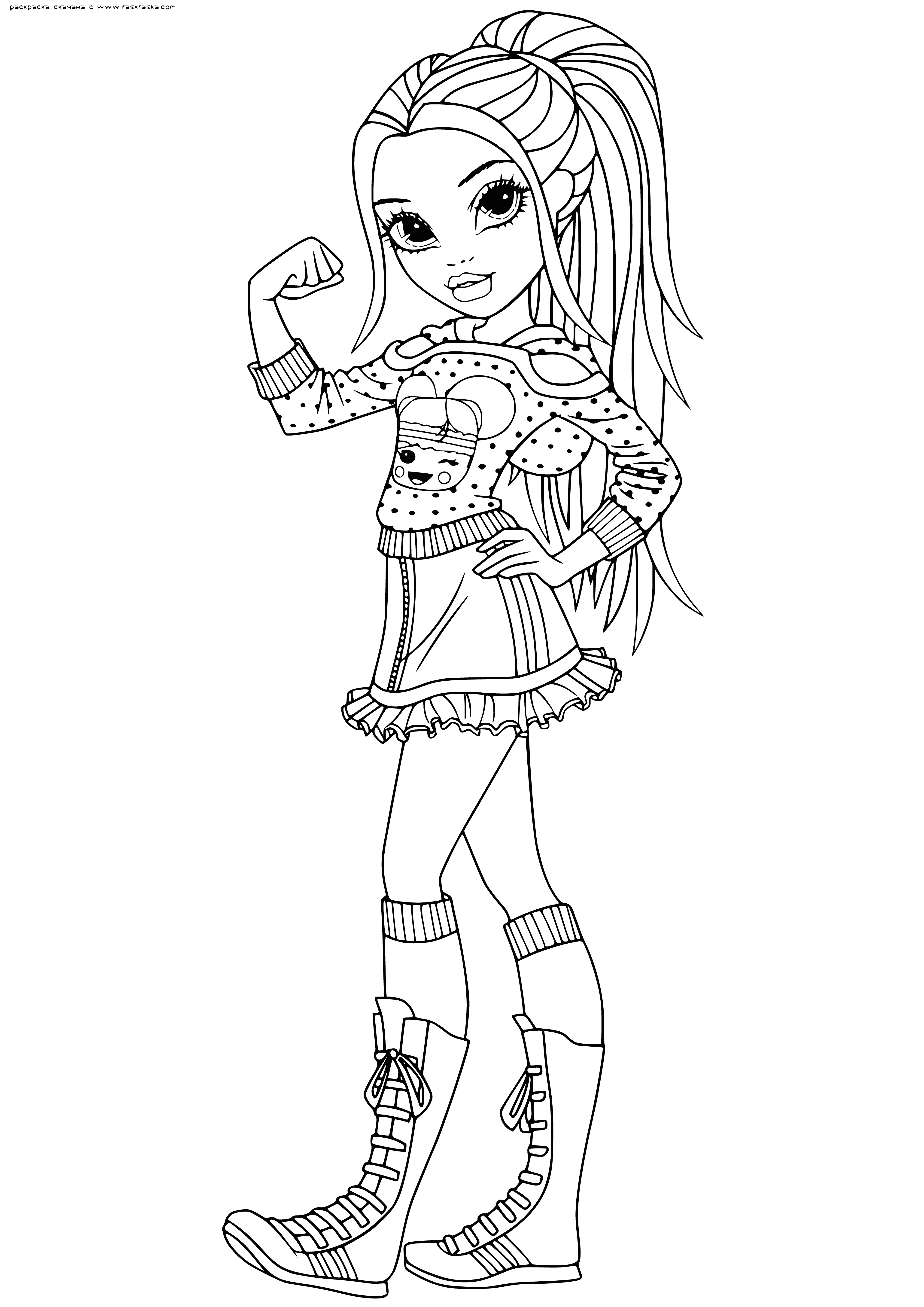 coloring page: Avery is the joyful face of the company, always up for a good time & trendsetting with friends. She loves to dance & be the life of the party.