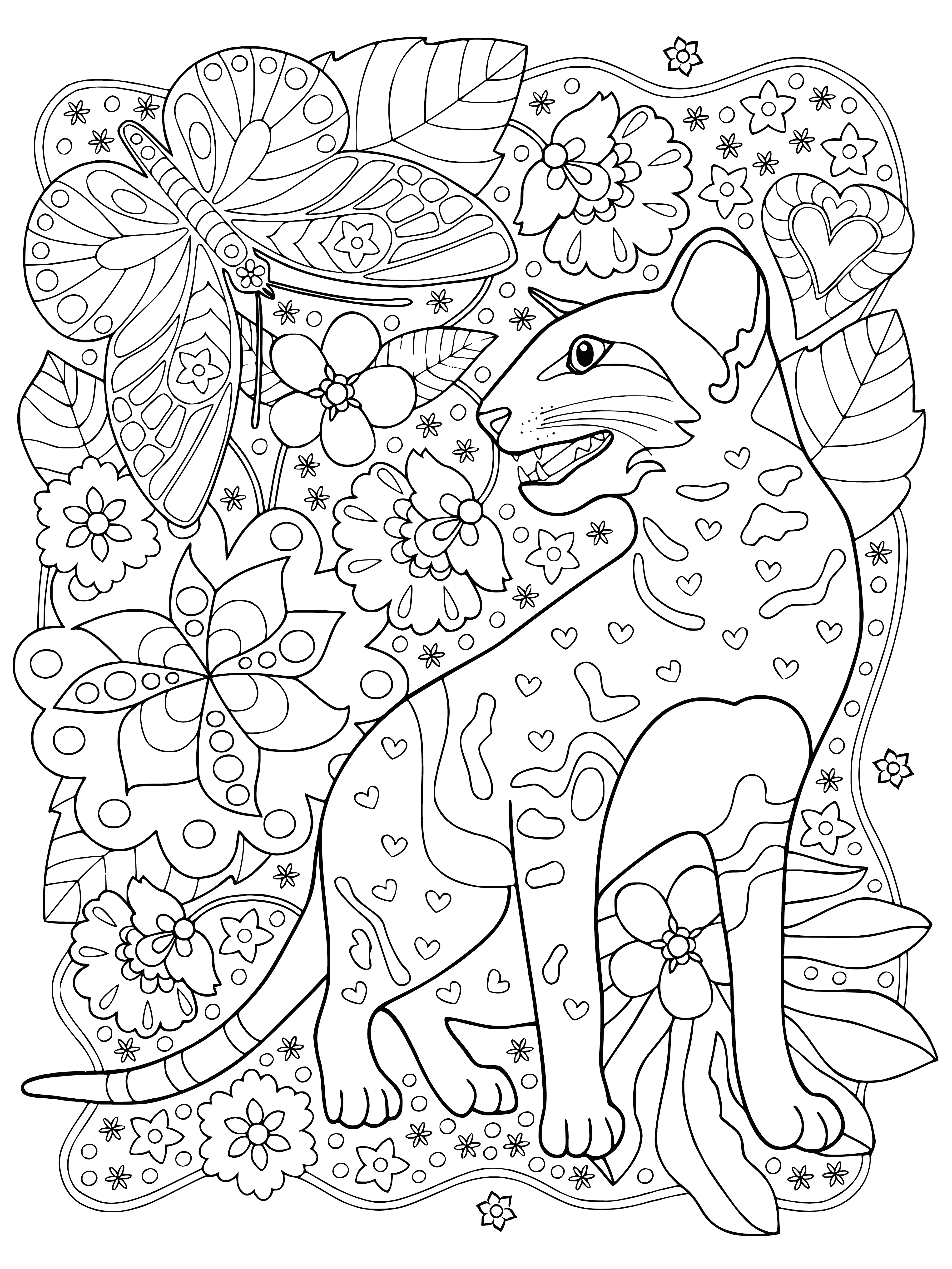 coloring page: Cat in chair with bow tie and thought bubble of heart - ready for something special.