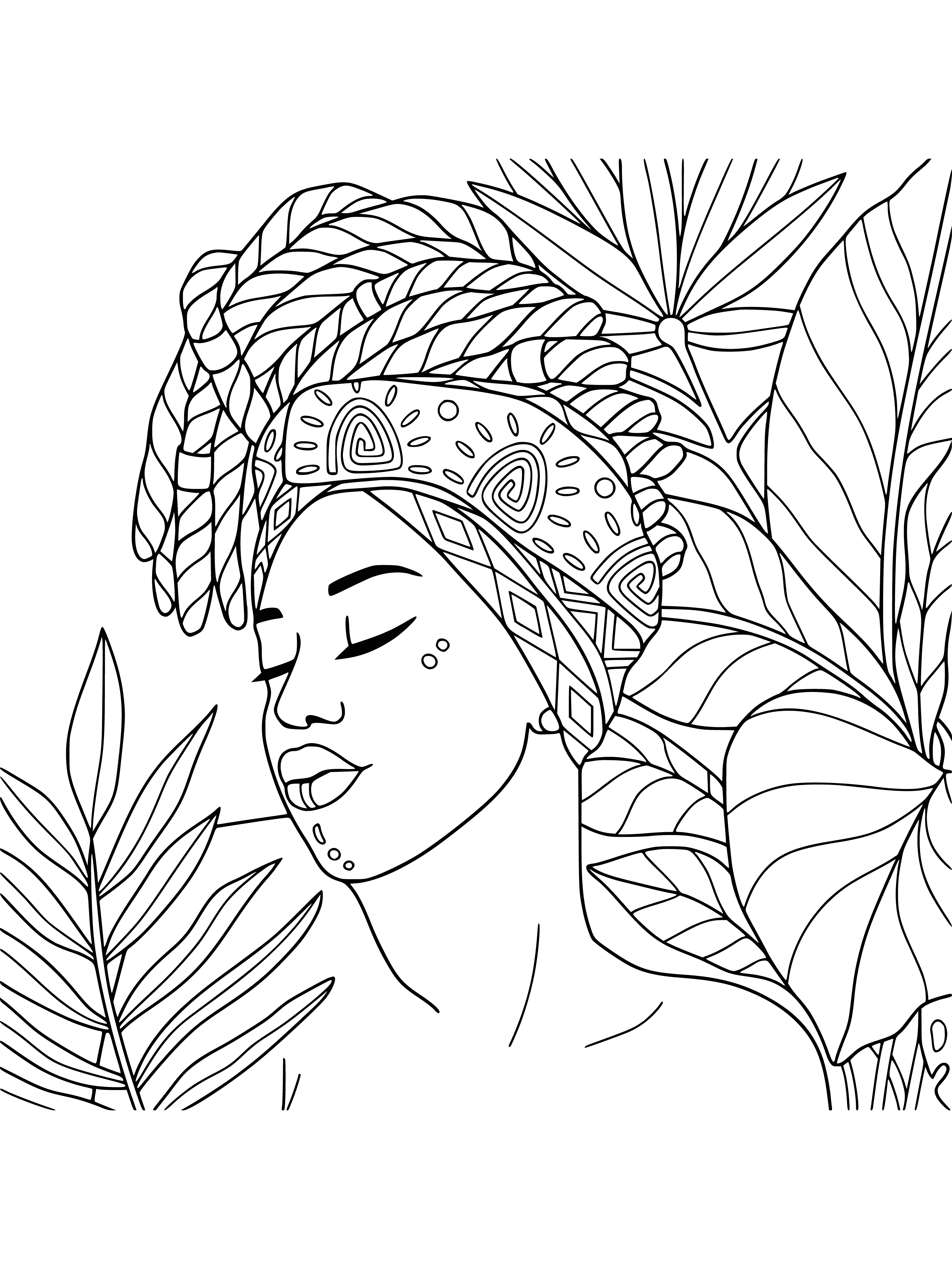 coloring page: #BlackGirlMagic 

3 girls w/ afros having a convo, wearing bright clothes + geometric patterns painted on skin - looking happy & carefree. #BlackGirlMagic