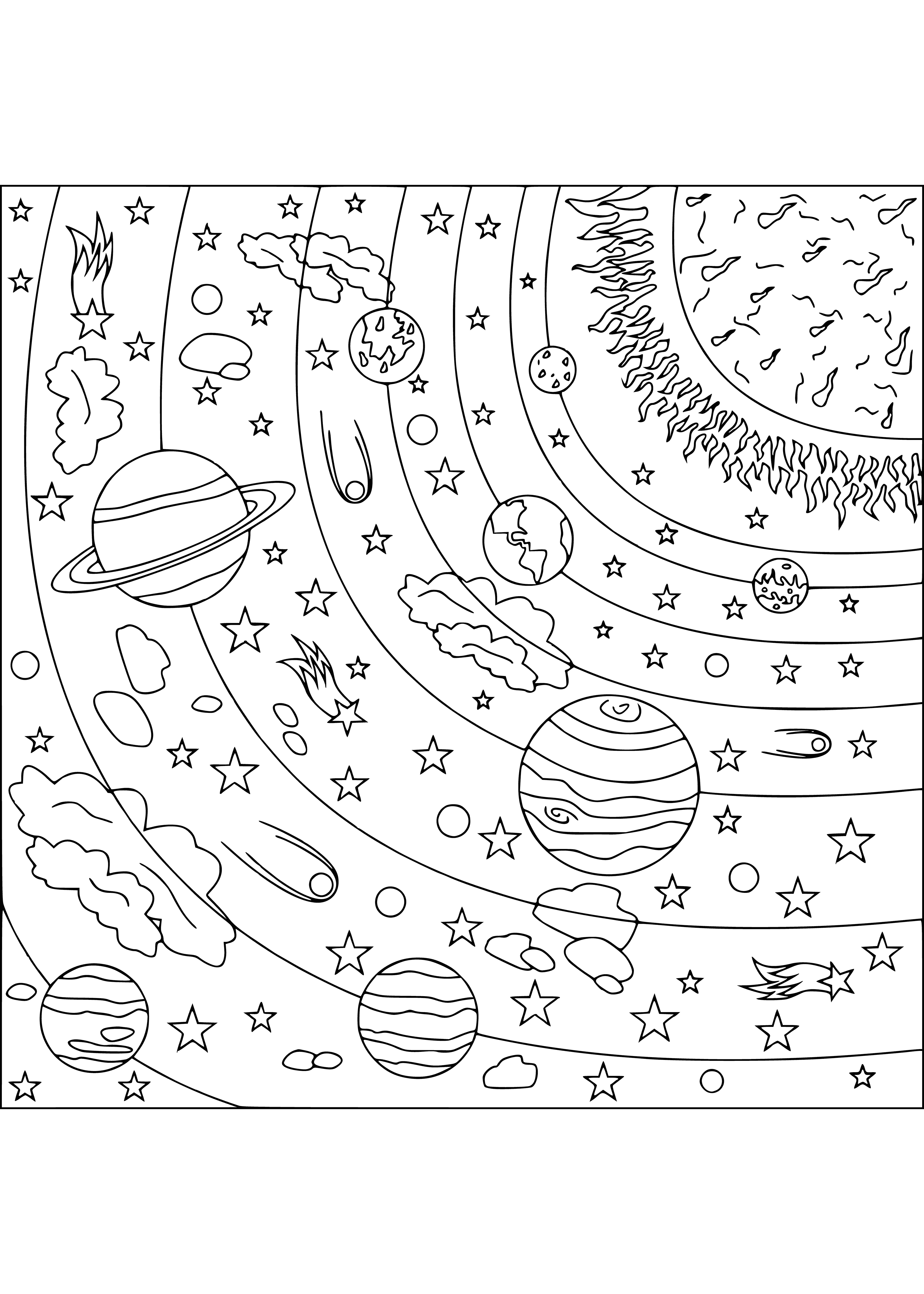 coloring page: Coloring pages of solar system, plaents, asteroids, stars & swirls - perfect for anti-stress & calming effects.