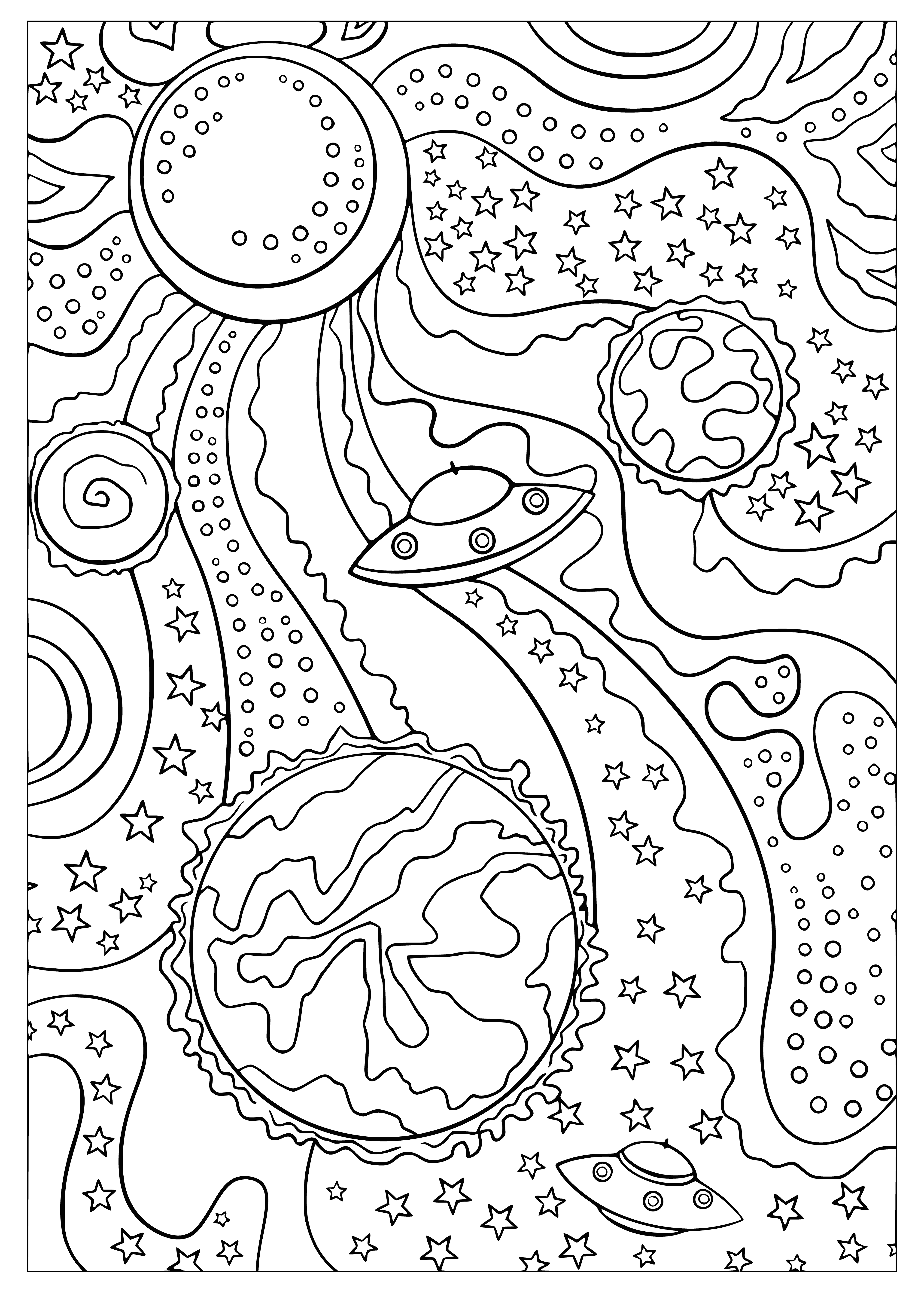coloring page: The stars in the night sky form a delicate web of light across the vast emptiness. #Stargazing