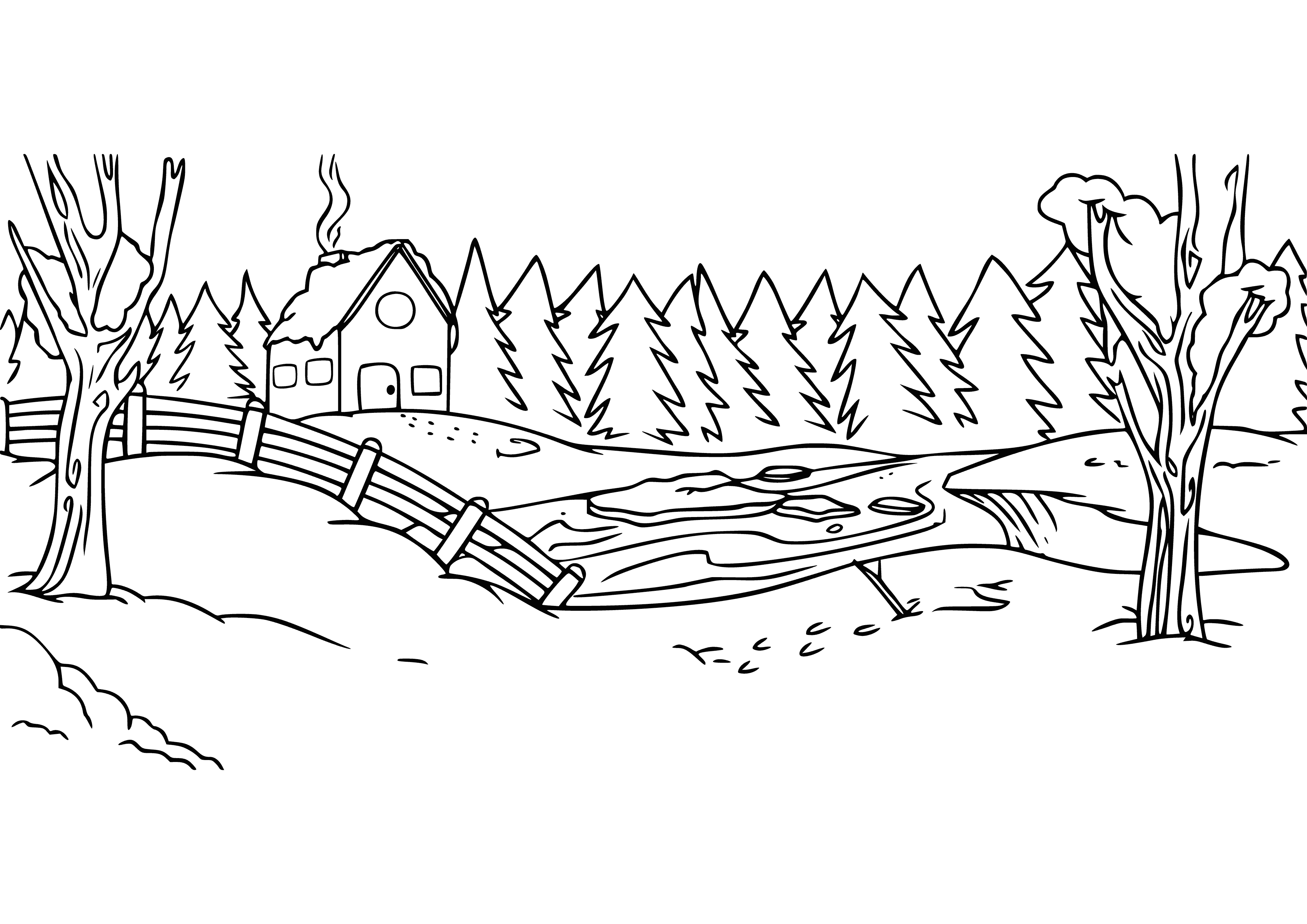 coloring page: Vast, icy landscape with mountains & hills. Ice shifting & cracking, deep blue sky with white clouds.
