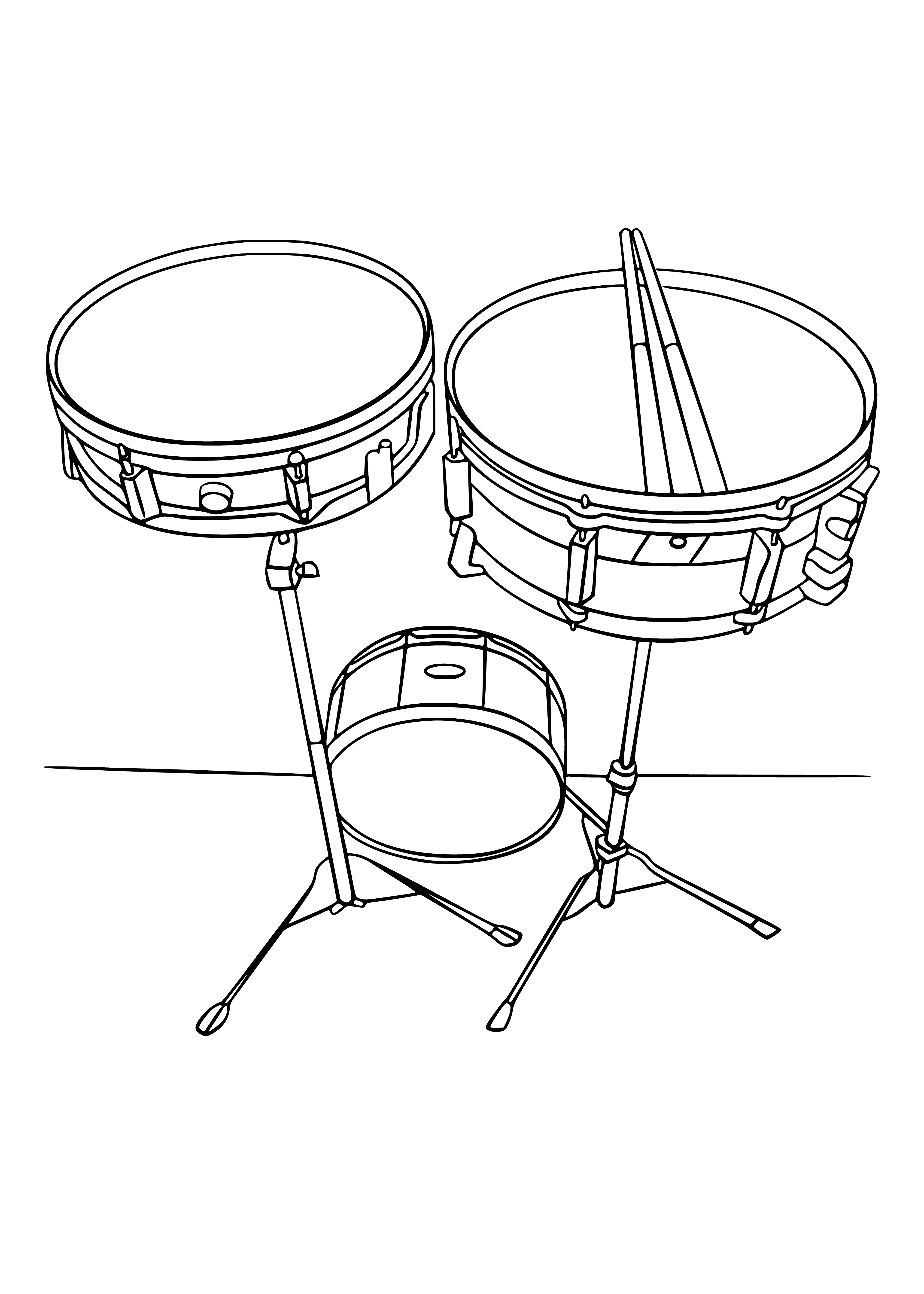 coloring page: Drums are a part of the percussion family, played by hand or sticks. Drum sets feature bass drums & cymbals, and are played by foot and hands. #Music